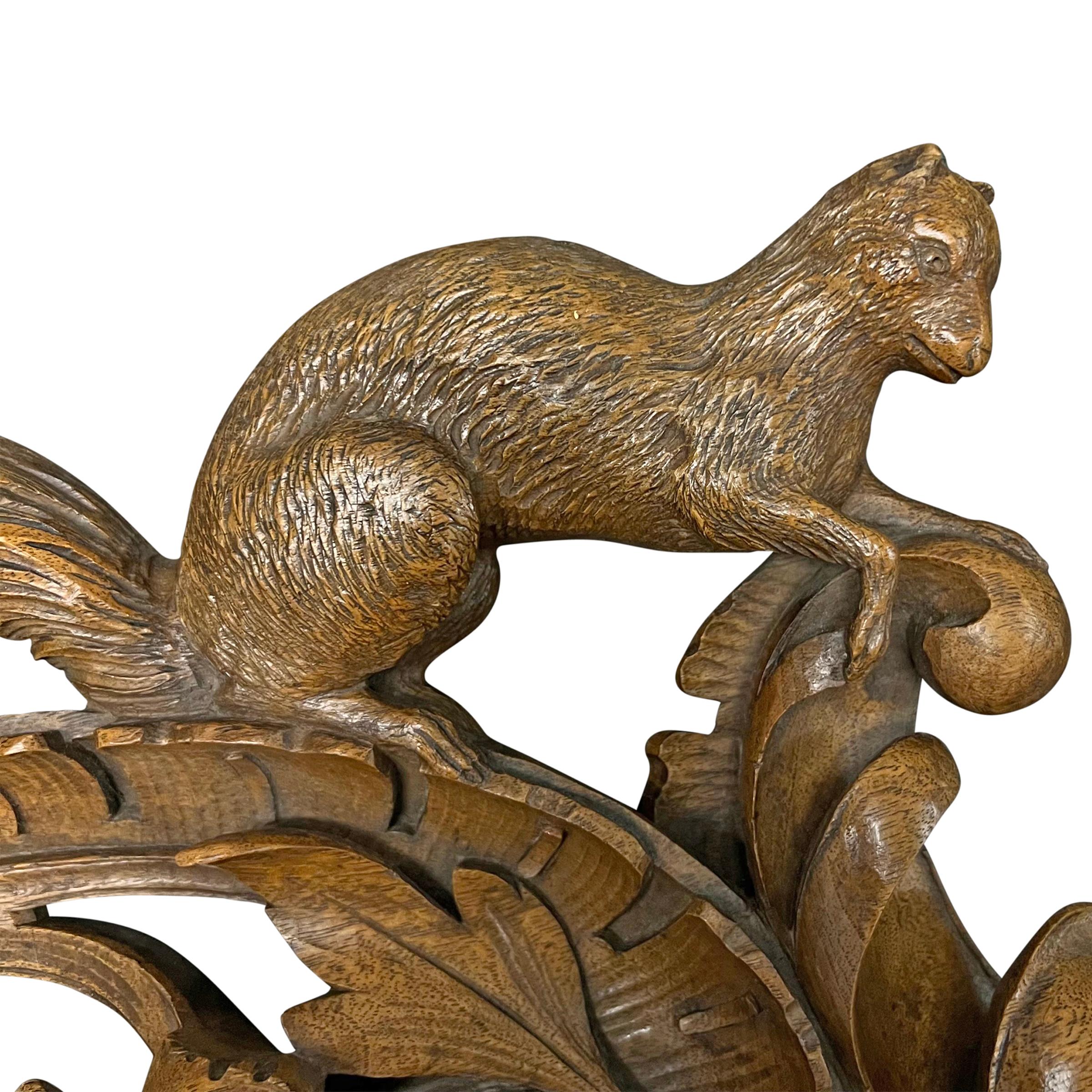 Hand-Carved 19th Century Swiss Alpine Squirrel Coat or Hat Hook