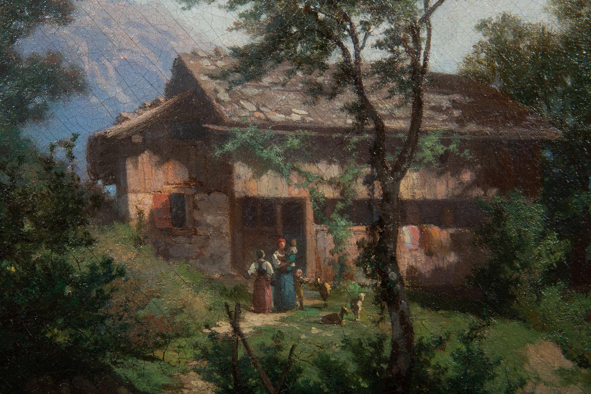Antikes Schweizer Ölgemälde von Bergen aus dem 19. Jahrhundert von Francois Niederhausern im Angebot 5