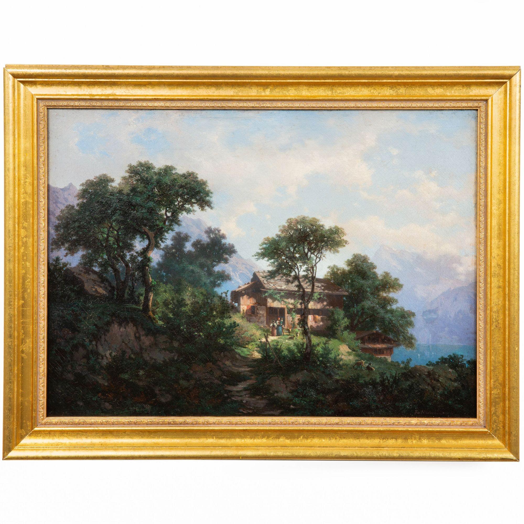 FRANÇOIS LOUIS FRITZ DE NIEDERHÄUSERN
Schweiz, 1828-1888

Ein rustikales Chalet in den Schweizer Bergen

Öl auf Leinwand
Signiert unten rechts 