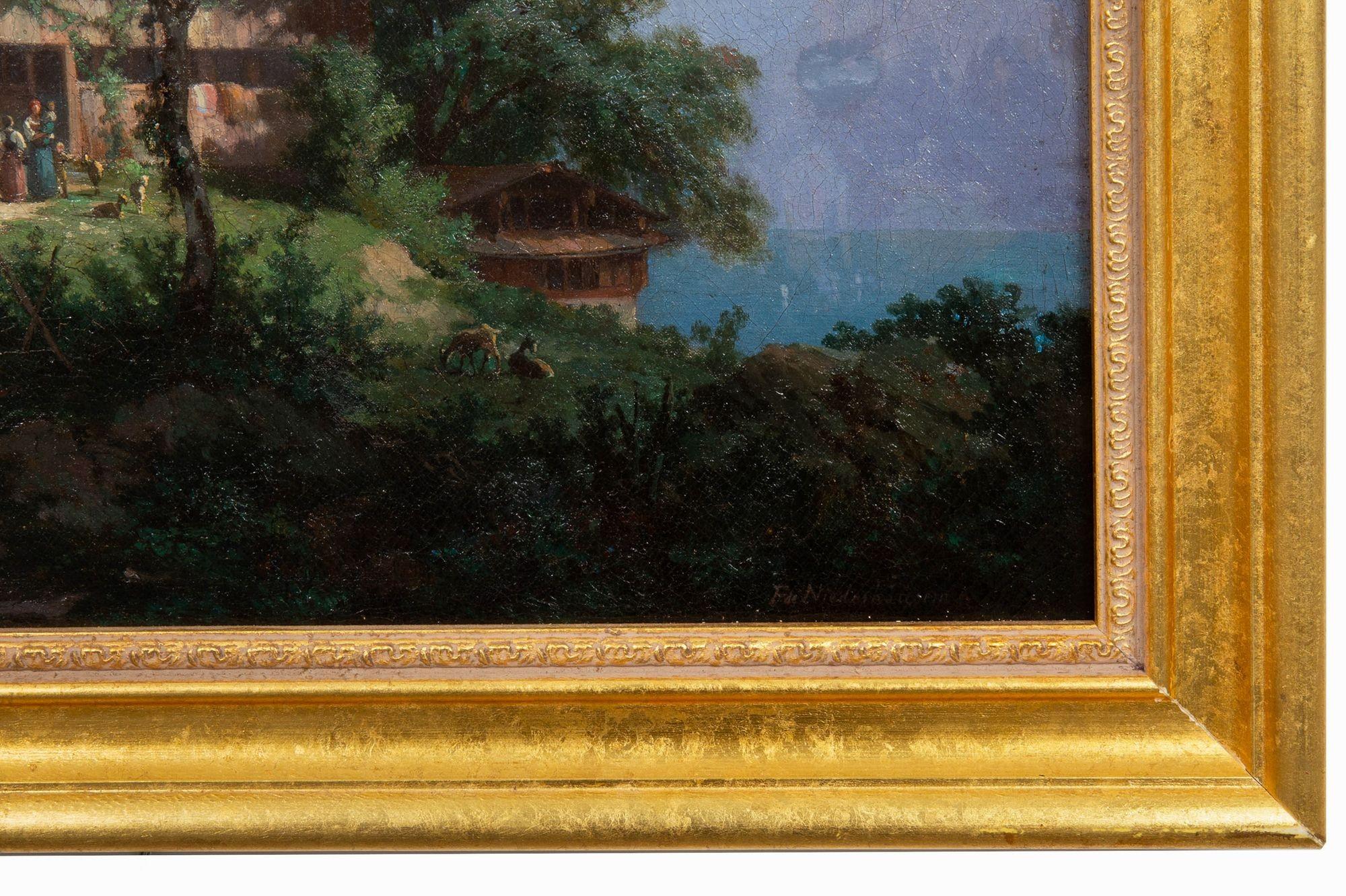 Antikes Schweizer Ölgemälde von Bergen aus dem 19. Jahrhundert von Francois Niederhausern im Angebot 14