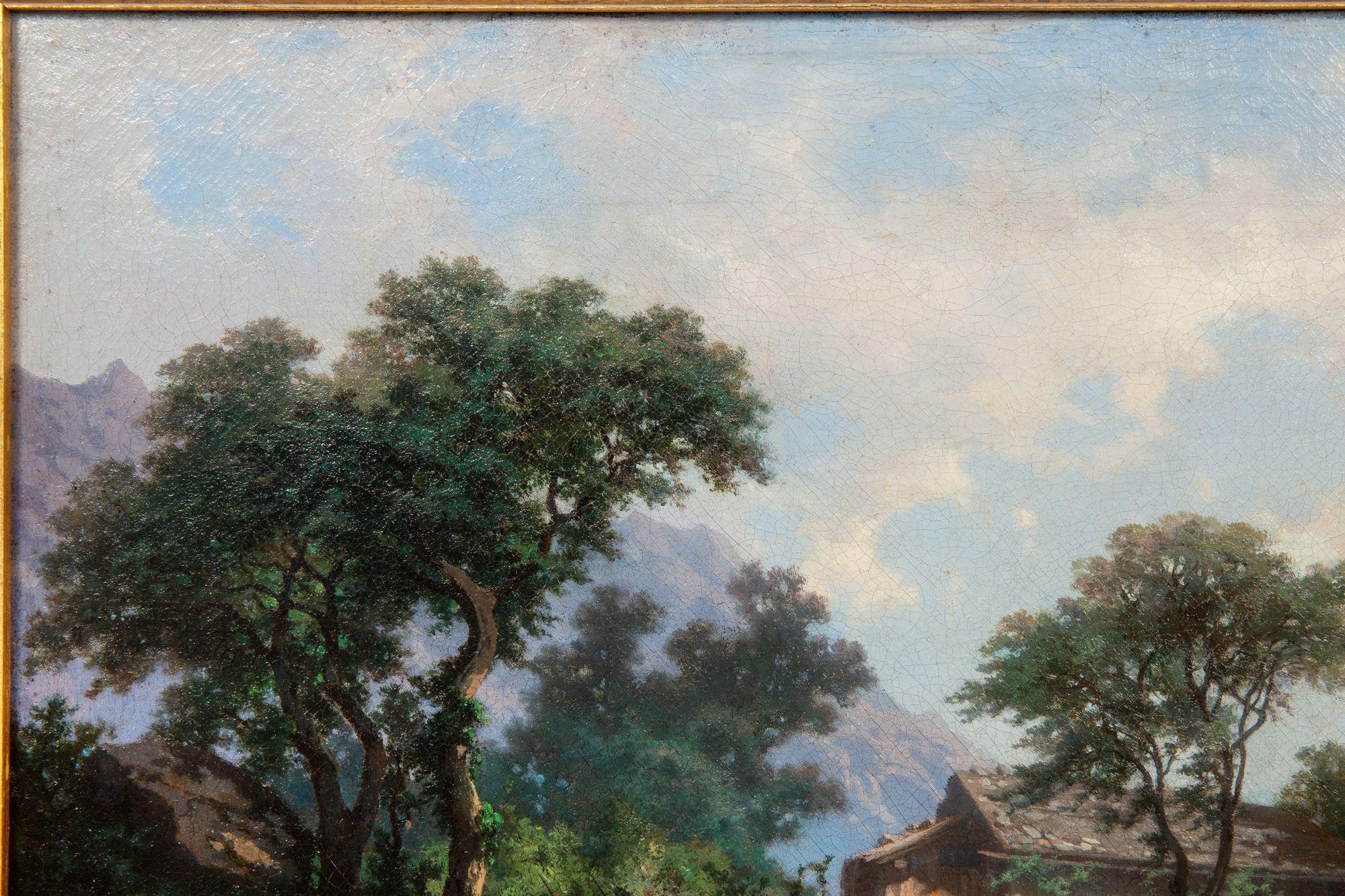 Antikes Schweizer Ölgemälde von Bergen aus dem 19. Jahrhundert von Francois Niederhausern (Romantik) im Angebot