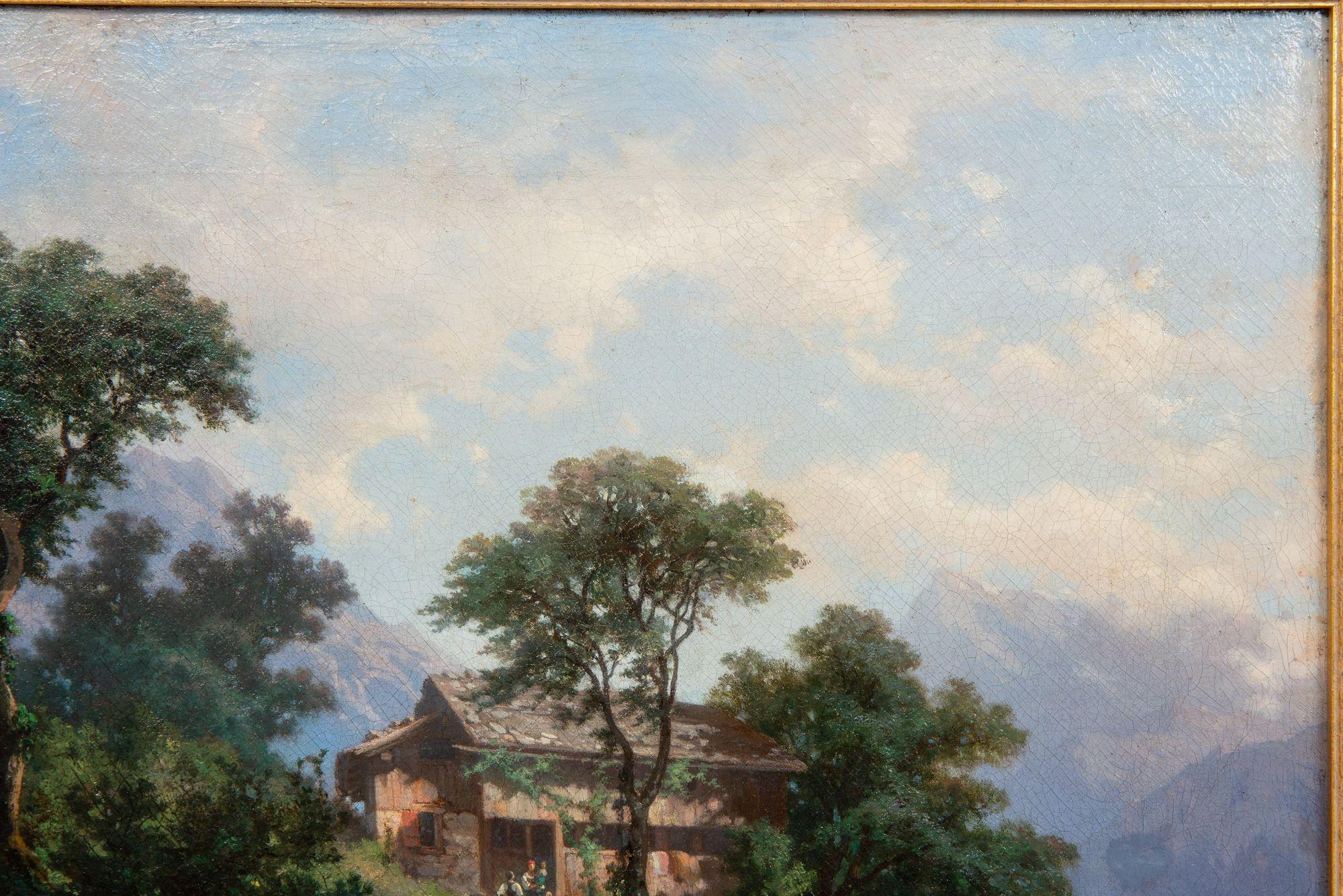 Antikes Schweizer Ölgemälde von Bergen aus dem 19. Jahrhundert von Francois Niederhausern (Schweizerisch) im Angebot