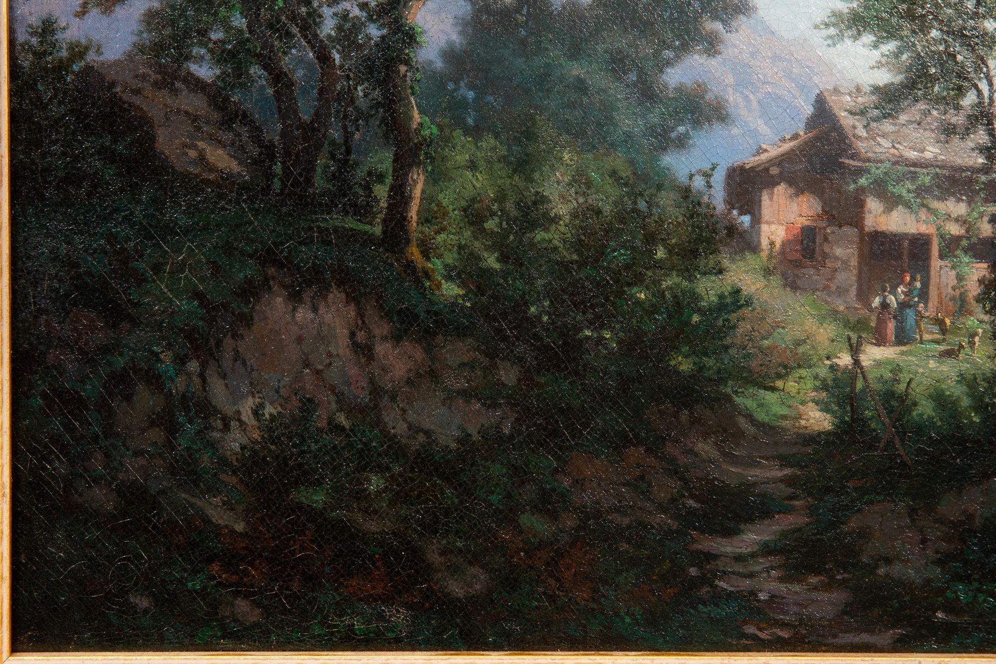 Antikes Schweizer Ölgemälde von Bergen aus dem 19. Jahrhundert von Francois Niederhausern (Leinwand) im Angebot