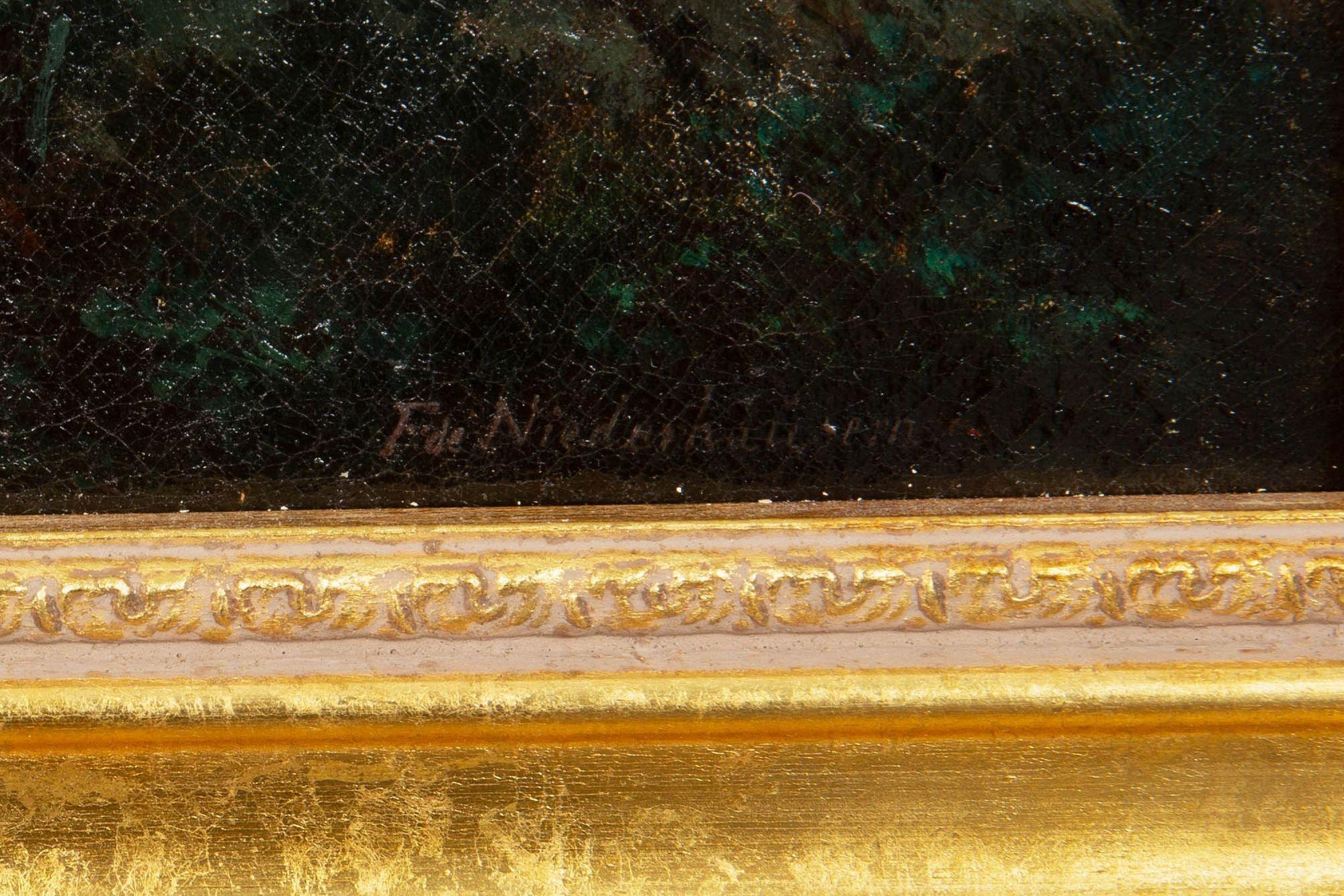 Antikes Schweizer Ölgemälde von Bergen aus dem 19. Jahrhundert von Francois Niederhausern im Angebot 1
