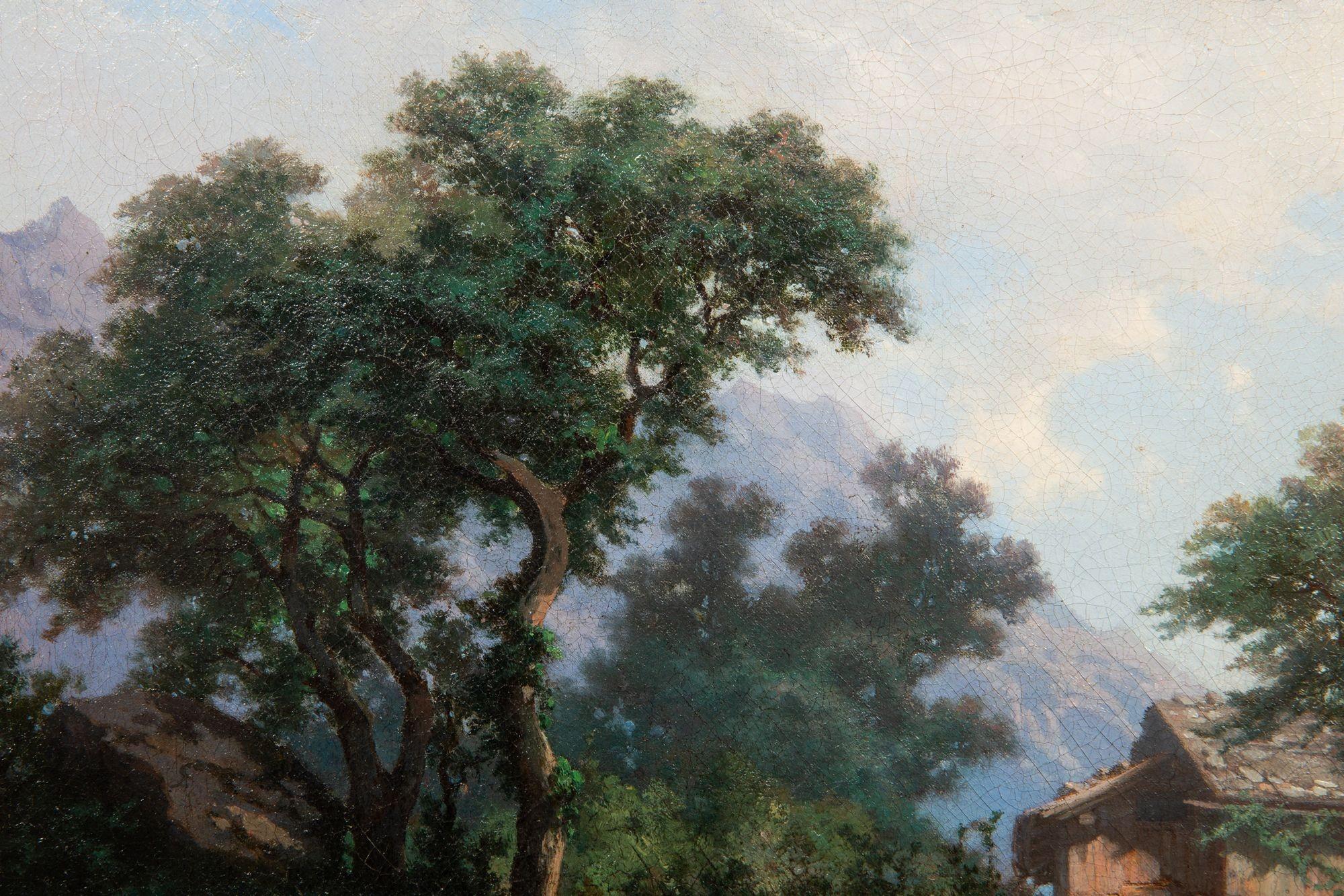 Antikes Schweizer Ölgemälde von Bergen aus dem 19. Jahrhundert von Francois Niederhausern im Angebot 3