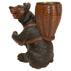 19th Century Swiss Black Forest Carved and Painted Walnut Bear