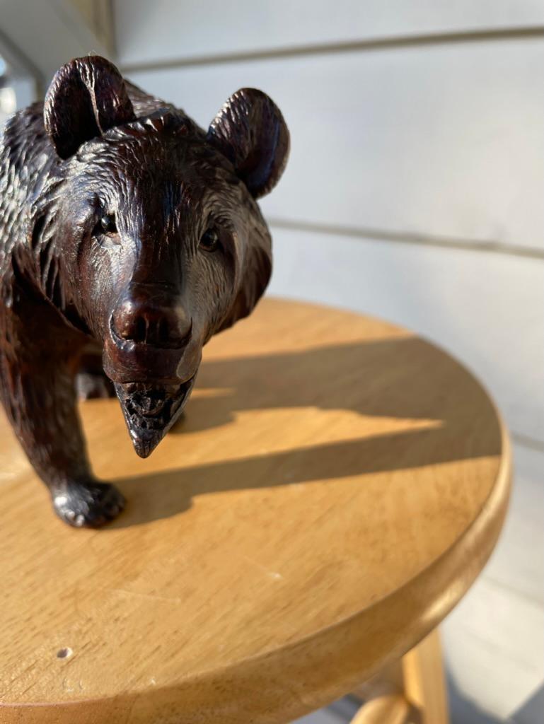 German 19th Century Swiss Black Forest Carved and Stained Walnut Bear