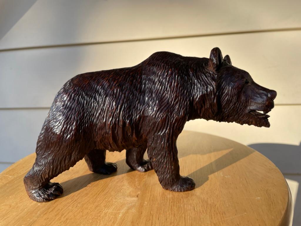 19th Century Swiss Black Forest Carved and Stained Walnut Bear In Good Condition For Sale In Stamford, CT