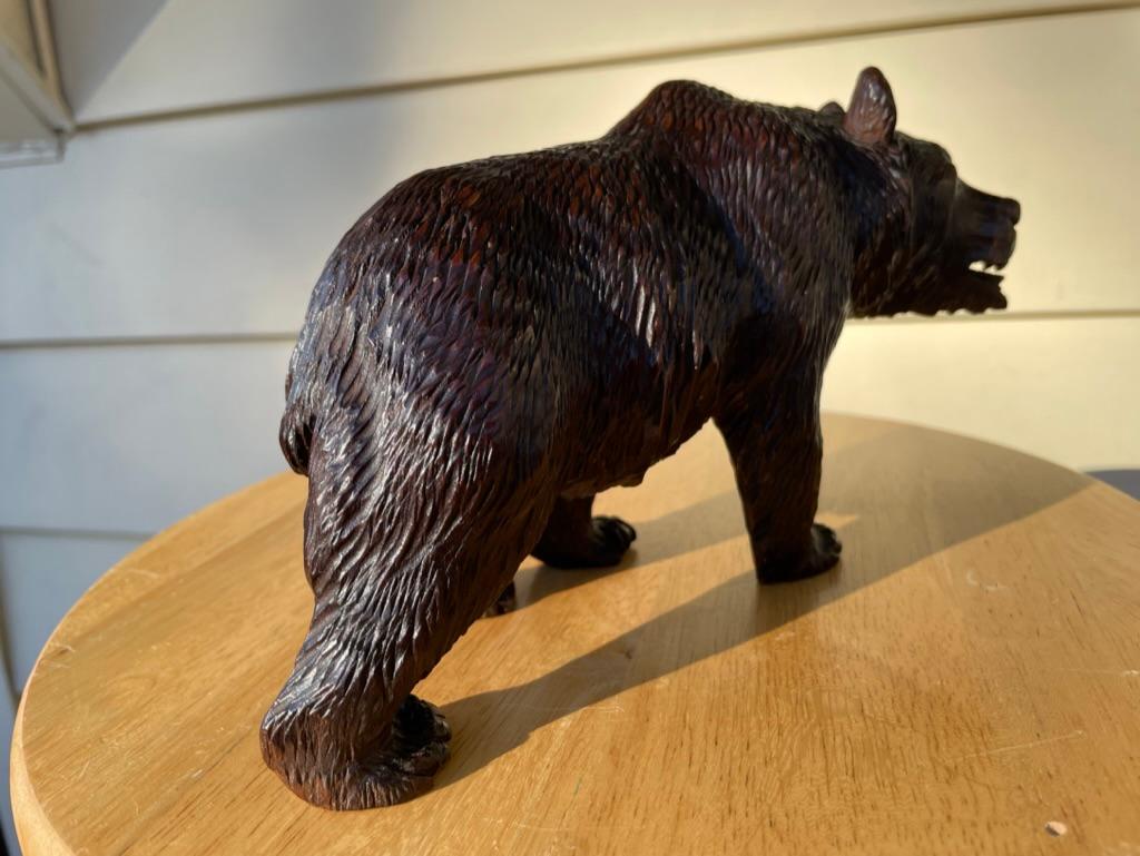 Wood 19th Century Swiss Black Forest Carved and Stained Walnut Bear