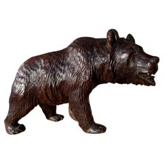 Antique 19th Century Swiss Black Forest Carved and Stained Walnut Bear