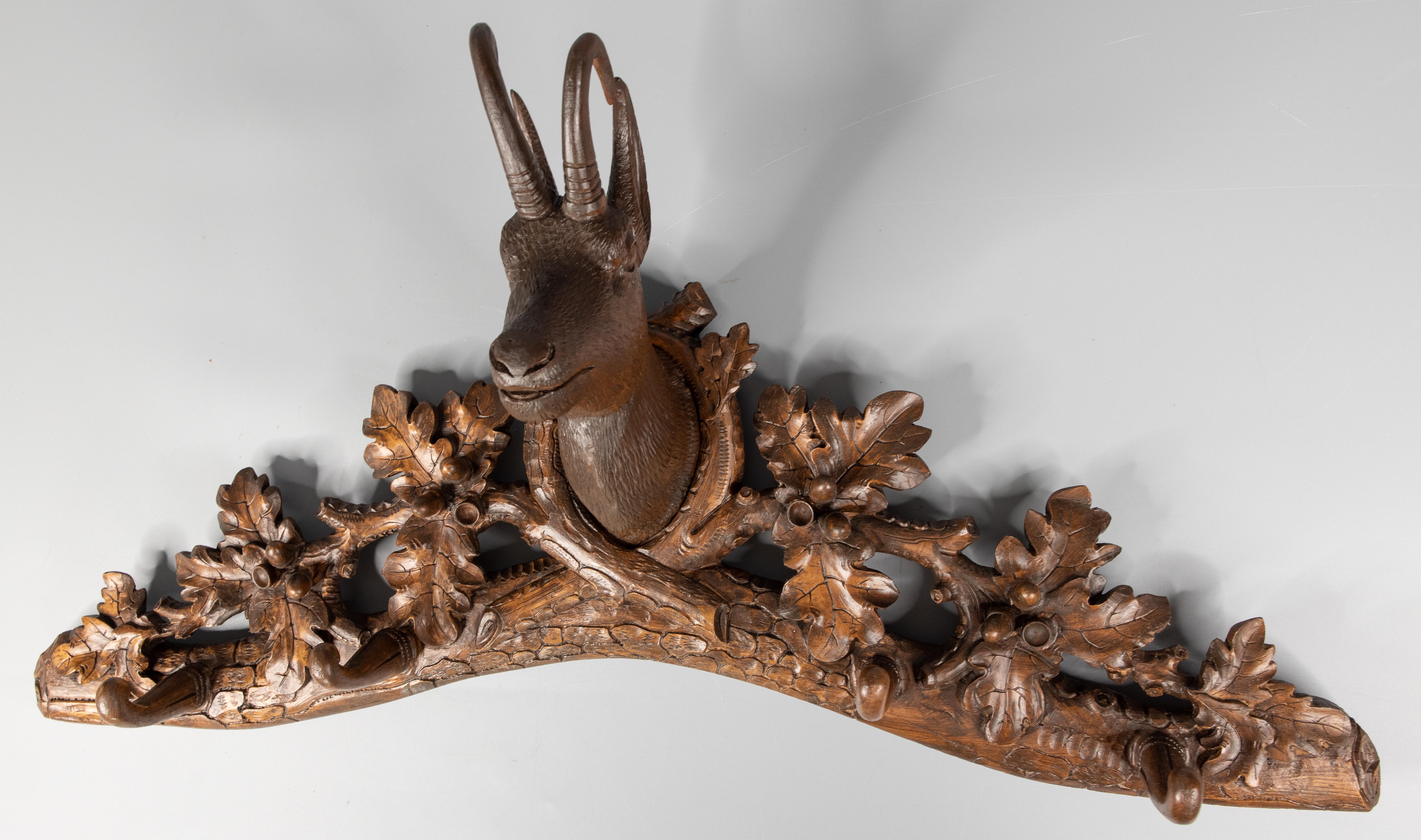 19th Century Swiss Black Forest Carved Chamois Coat & Hat Rack In Good Condition In Pearland, TX