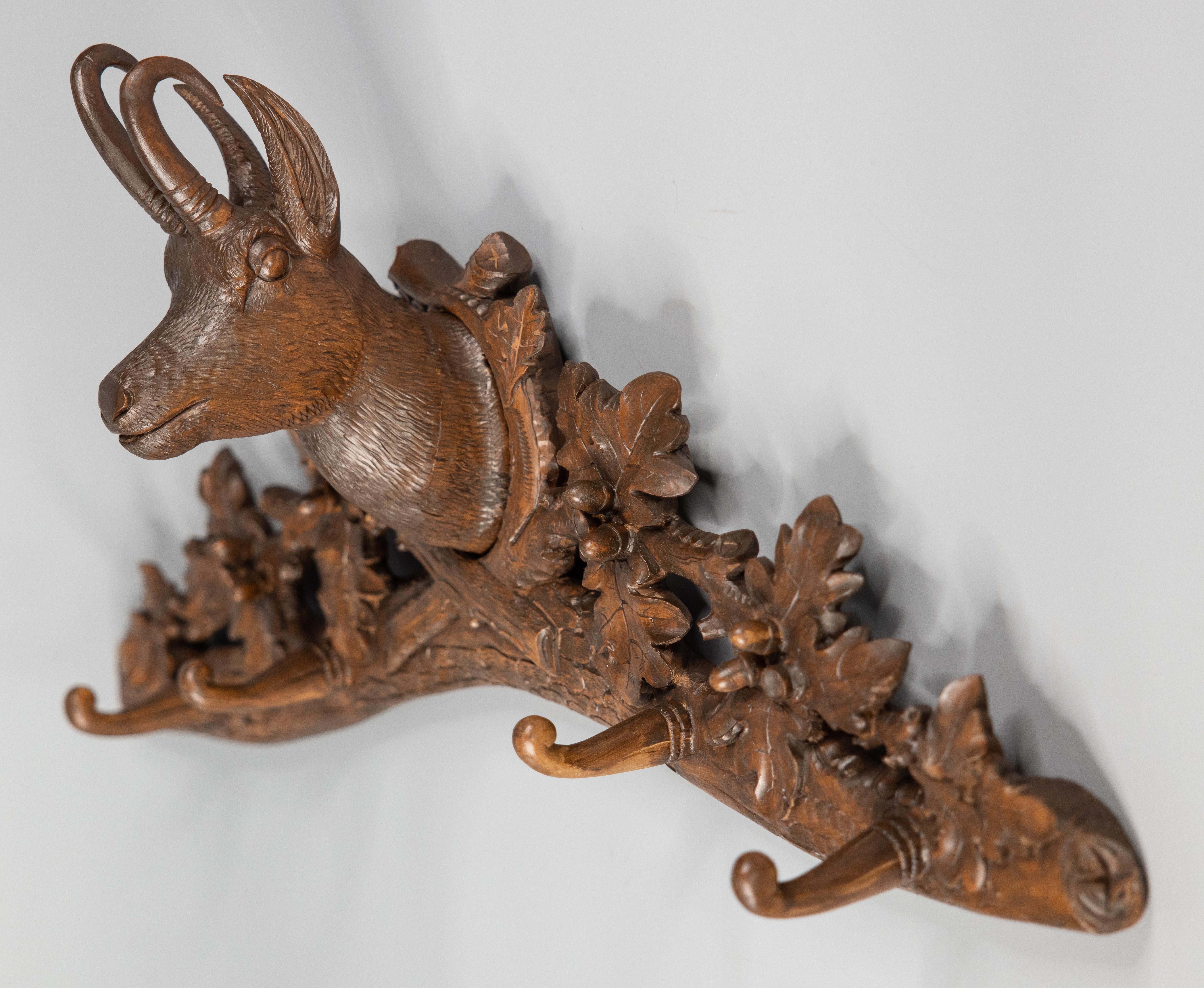 19th Century Swiss Black Forest Carved Chamois Coat & Hat Rack 1