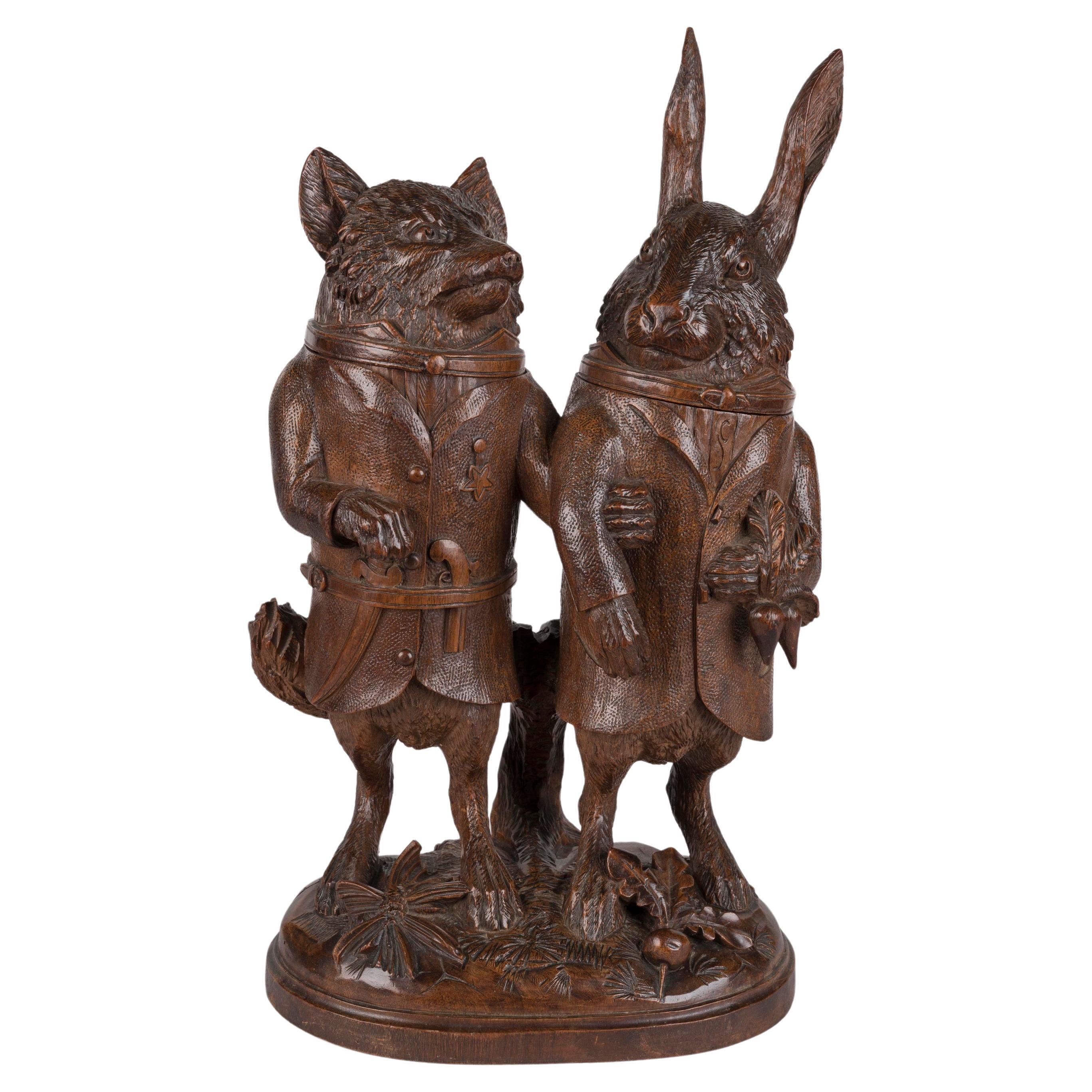 19th Century Swiss 'Black Forest' Carved Fox & Hare Double Box