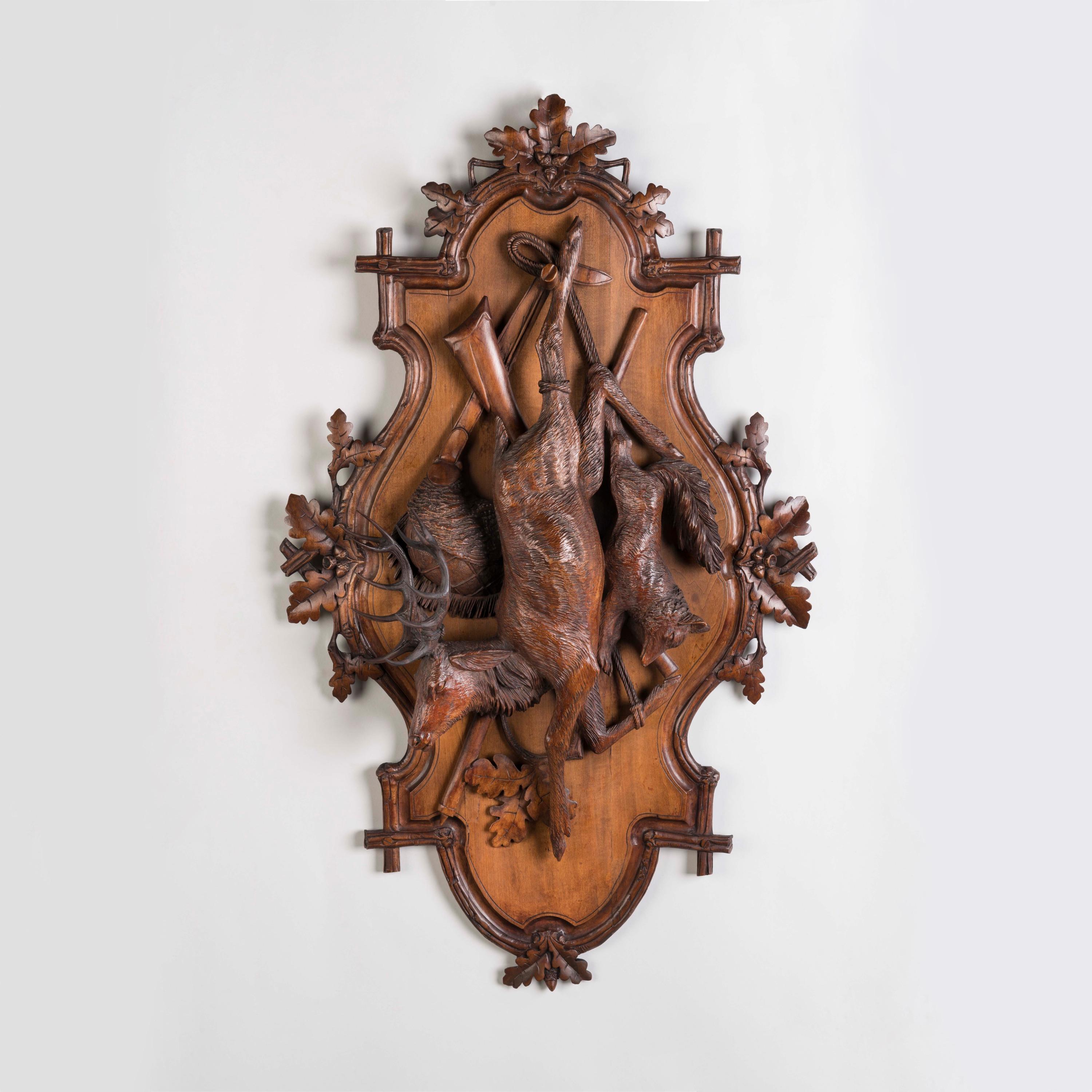 Hand-Carved 19th Century Swiss 'Black Forest' Carved Game Trophy Plaques For Sale