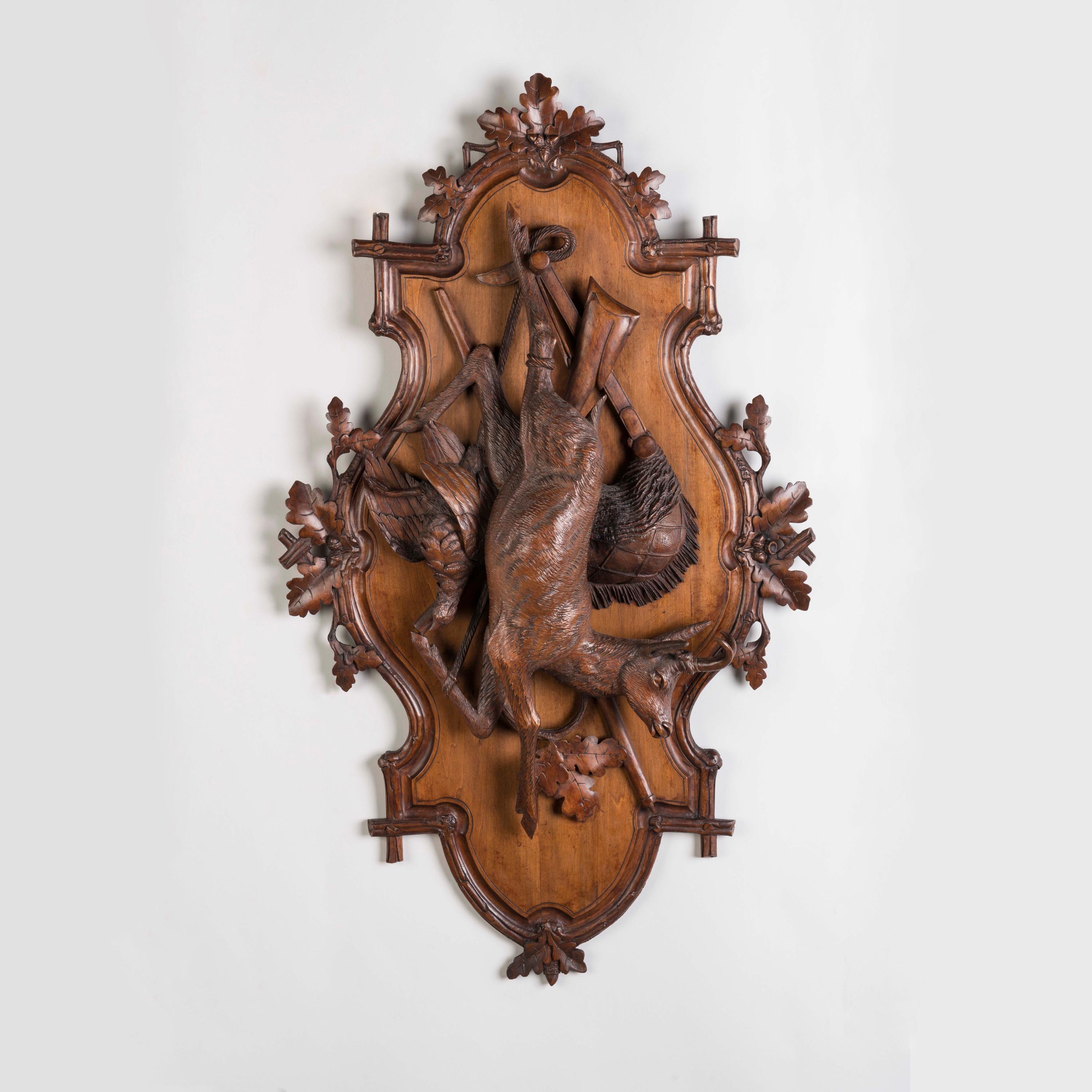 19th Century Swiss 'Black Forest' Carved Game Trophy Plaques In Good Condition For Sale In London, GB