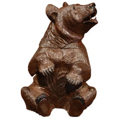 19th Century Swiss Black Forest Carved Oak Tobacco Bear Sculpture