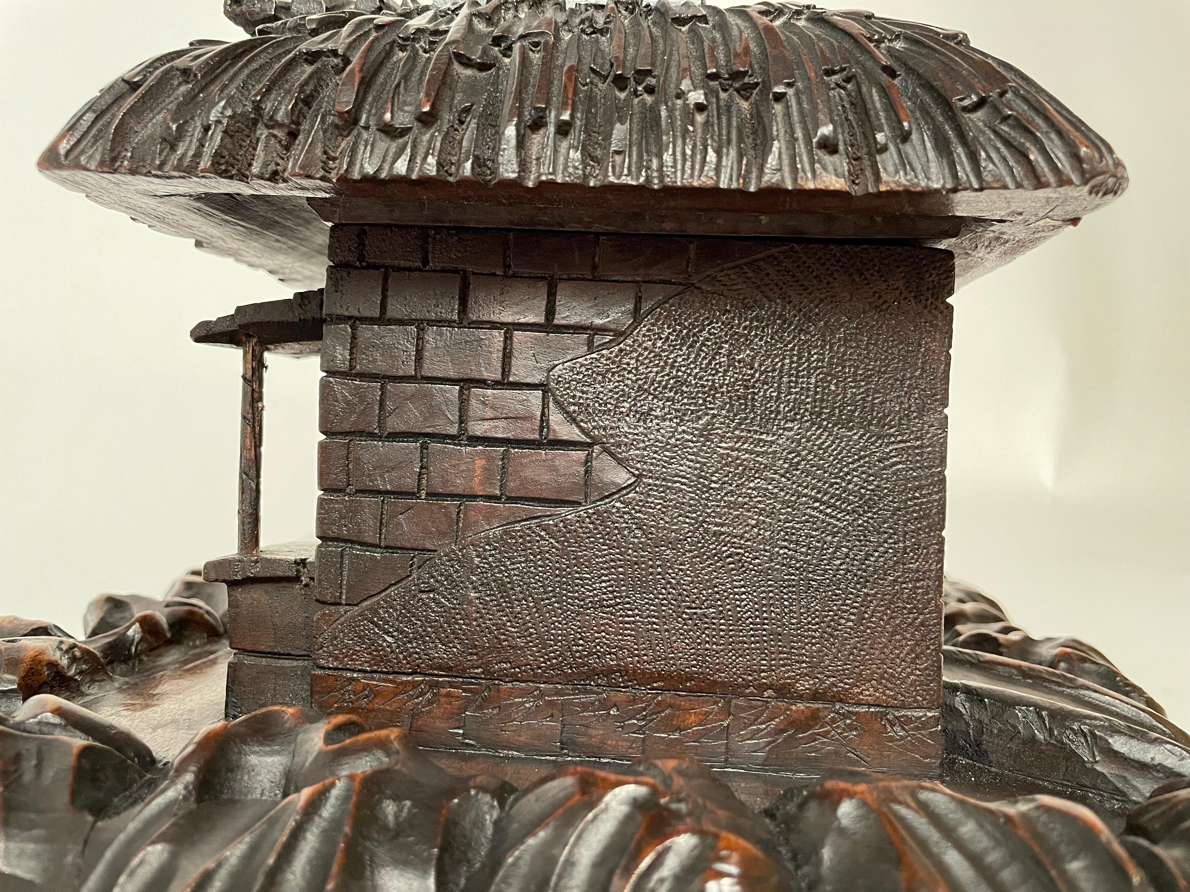19th Century Swiss Black Forest Carved Thatched Roof Cottage Box For Sale 5