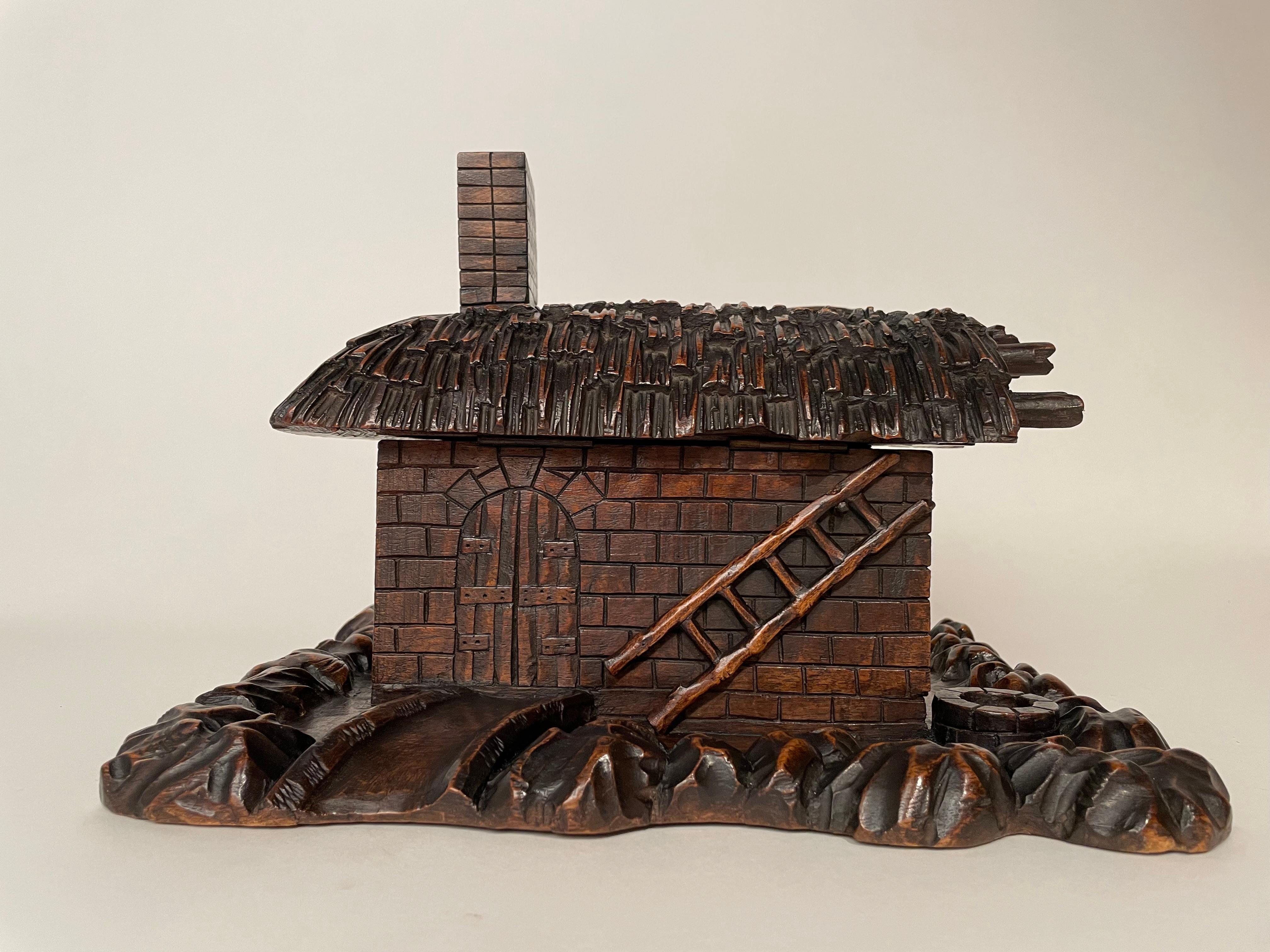 19th Century Swiss Black Forest Carved Thatched Roof Cottage Box For Sale 2