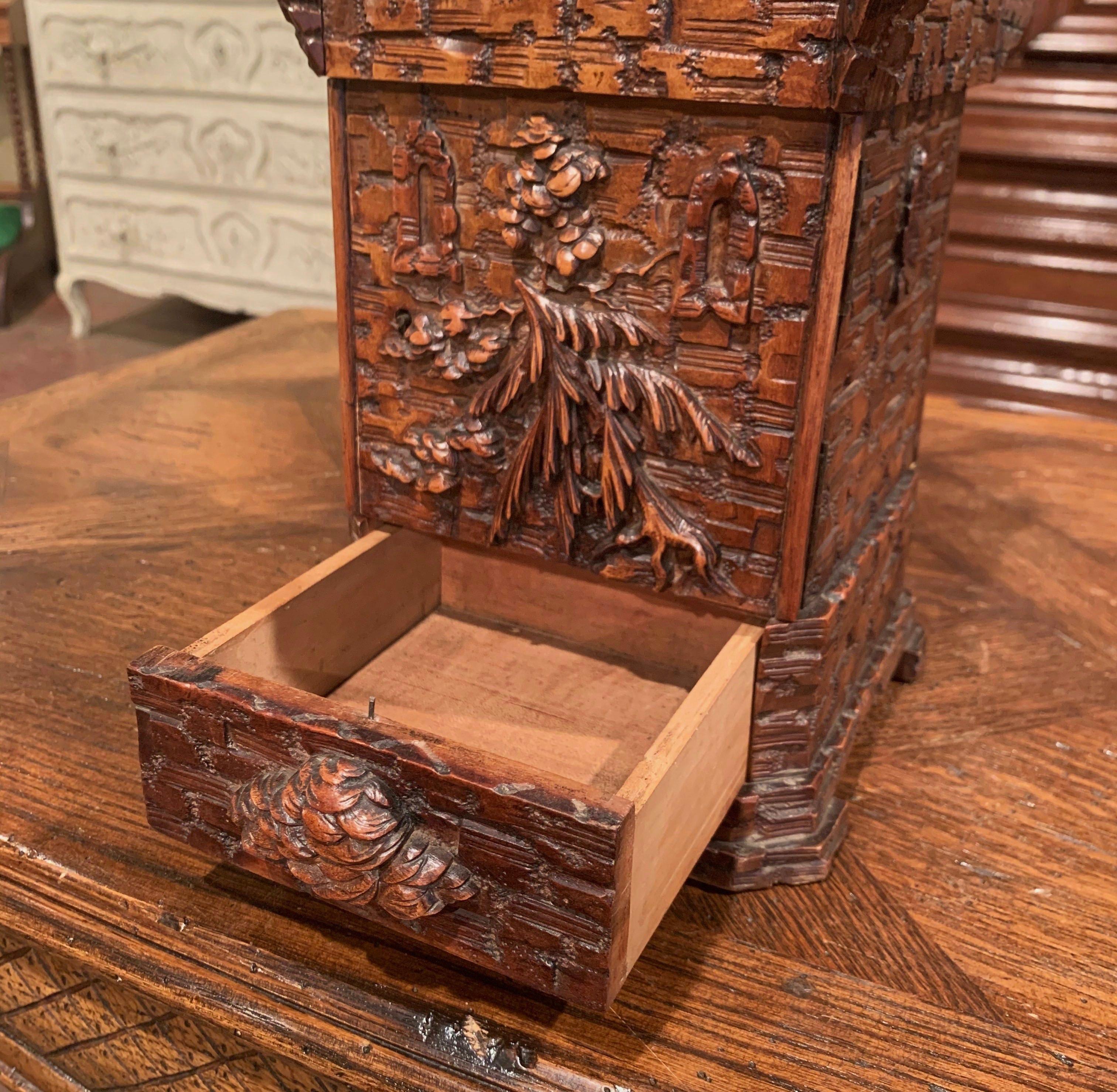 19th Century Swiss Black Forest Carved Walnut Cigar Box 2