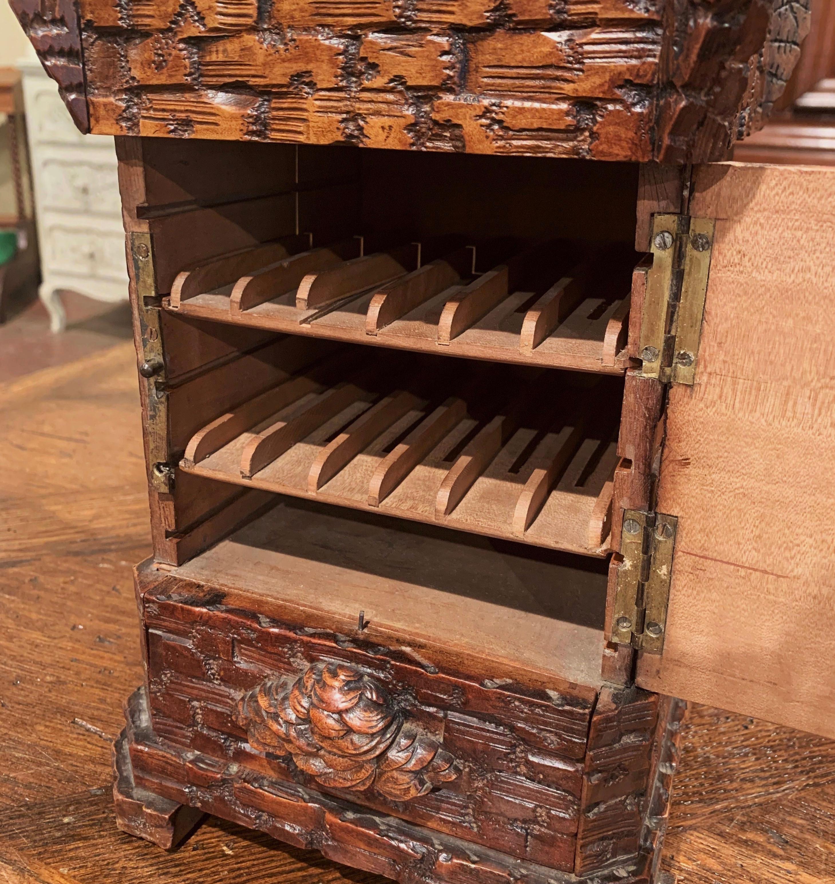 19th Century Swiss Black Forest Carved Walnut Cigar Box 3