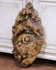 19th Century Swiss Black Forest Carved Walnut Hunting Plaque with Game Animals