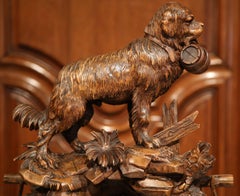 19th Century Swiss Black Forest Carved Walnut Three-Piece Mantel Clock Set