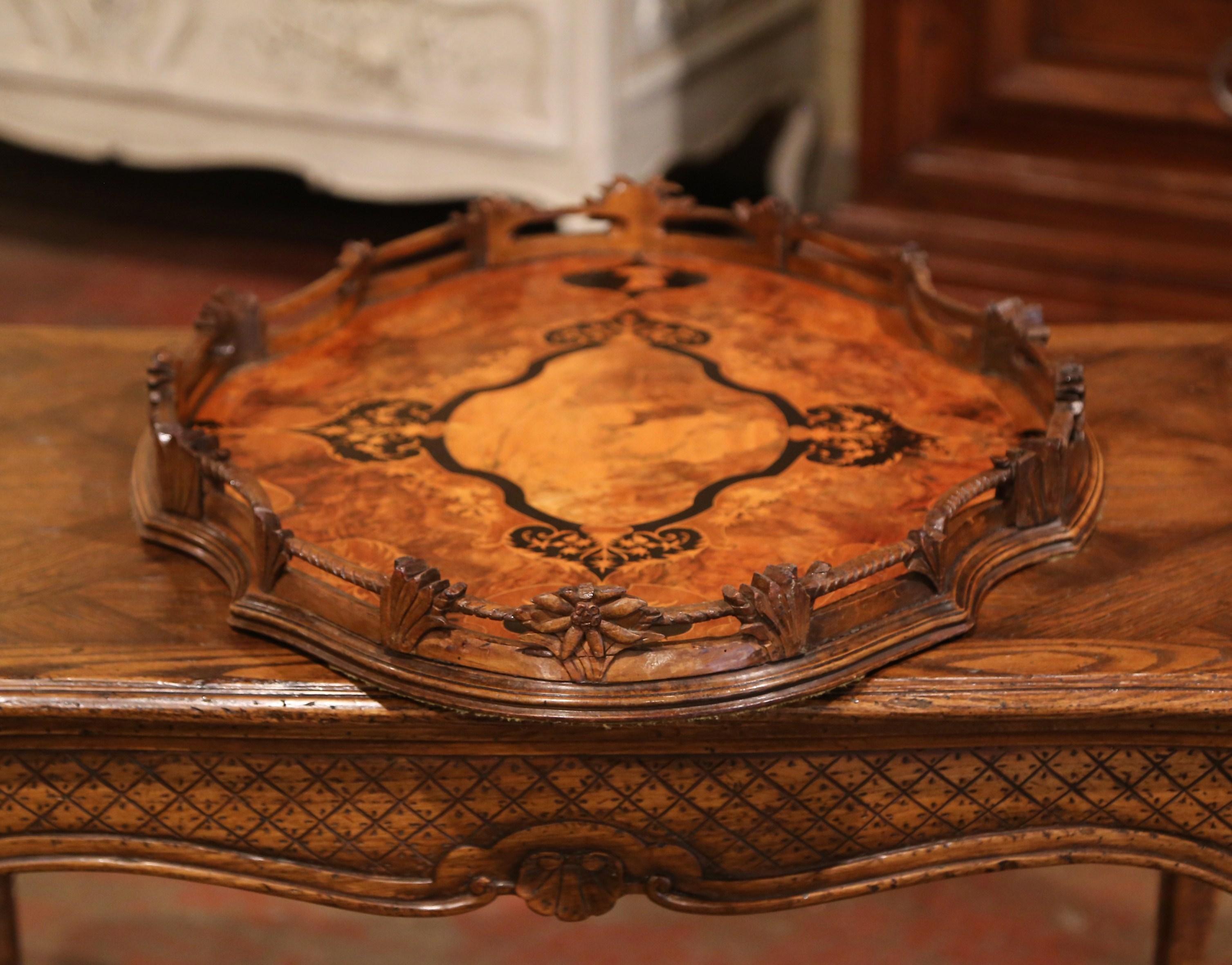 19th Century Swiss Black Forest Carved Walnut Tray Table with Deer Motifs 3