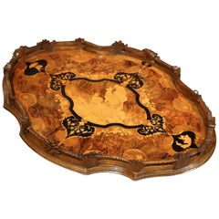 19th Century Swiss Black Forest Carved Walnut Tray Table with Deer Motifs