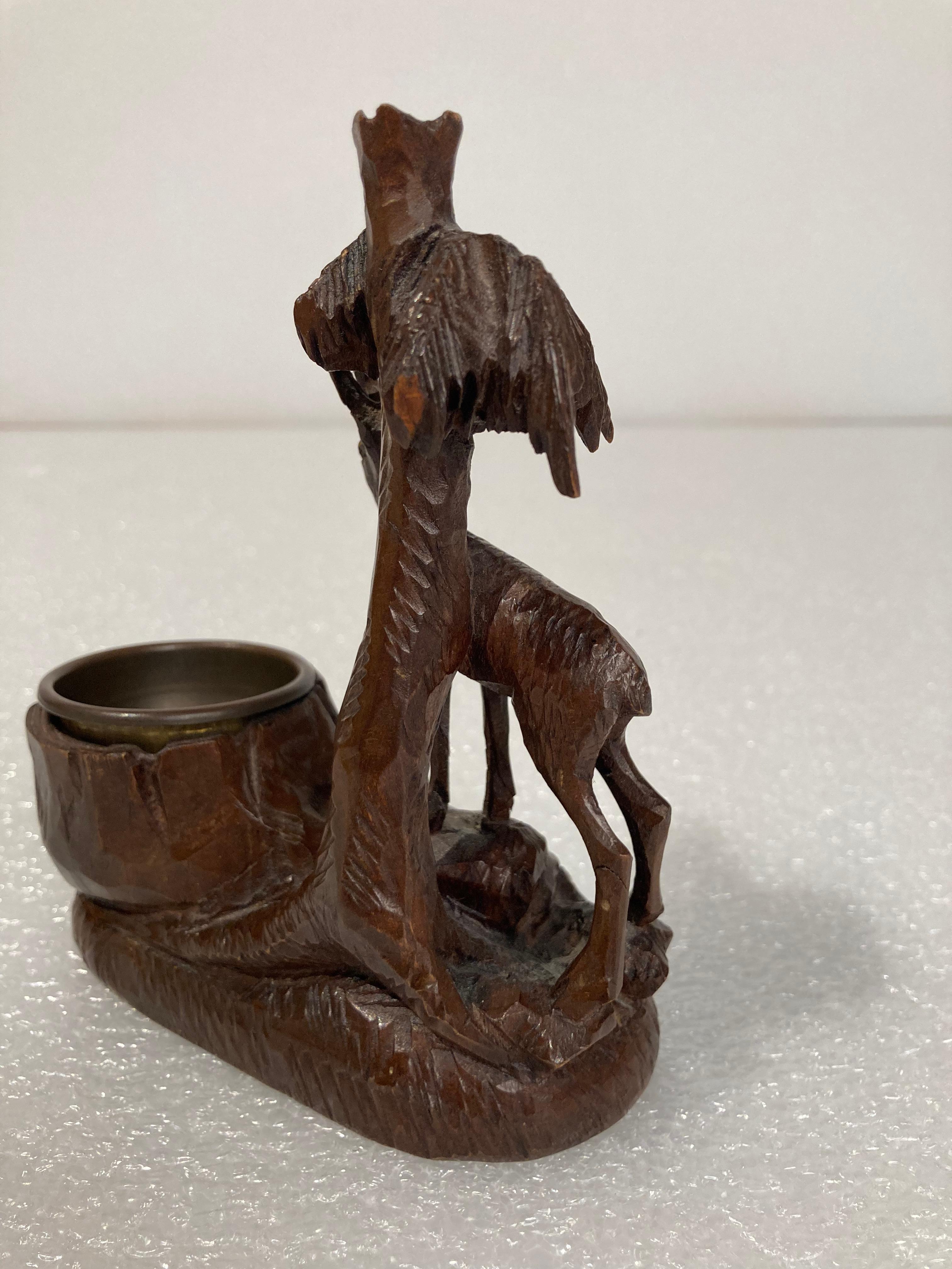 19th Century Swiss Black Forest Carving of a Stag and Tree Nut Dish For Sale 2