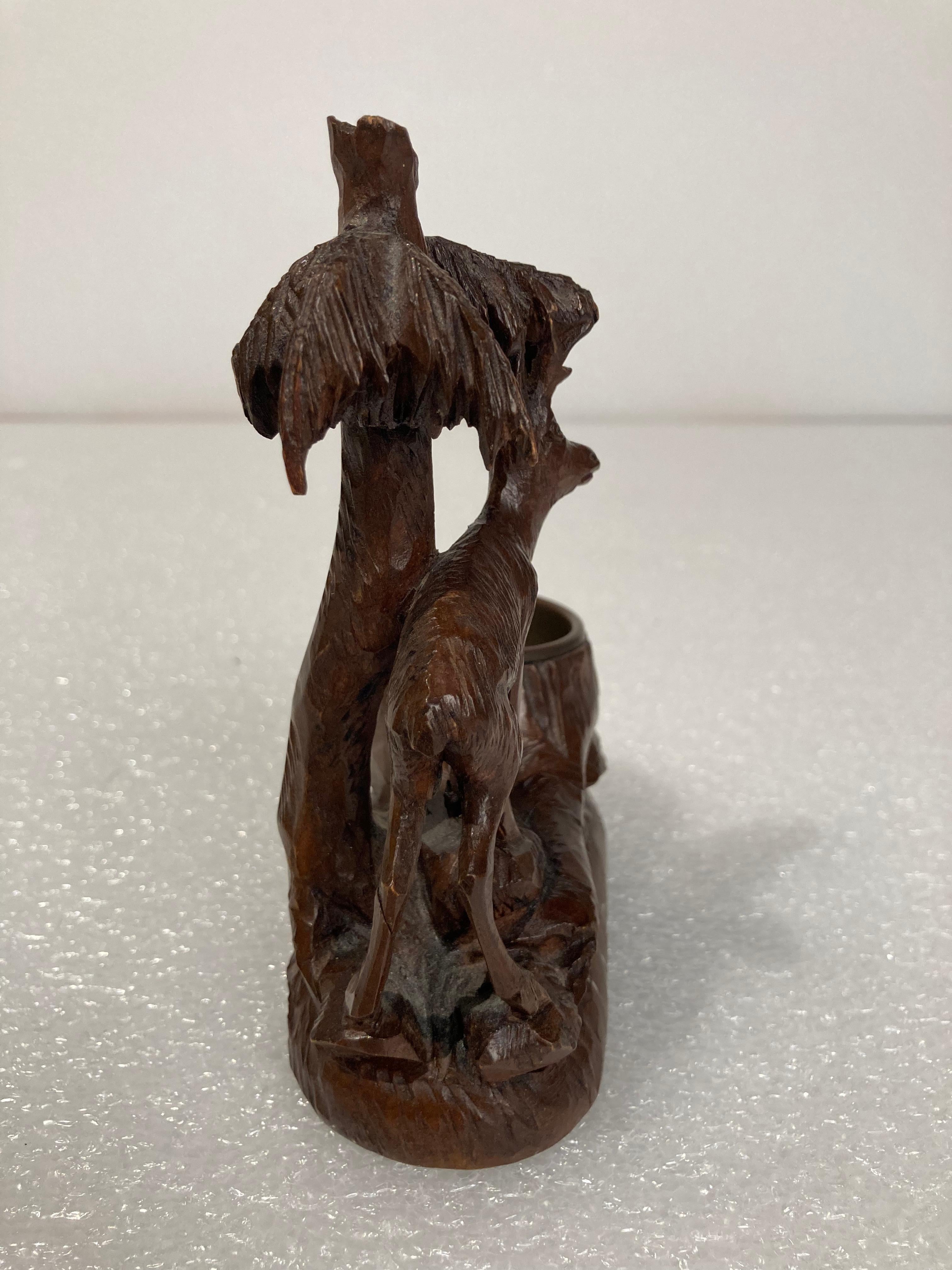 19th Century Swiss Black Forest Carving of a Stag and Tree Nut Dish For Sale 3