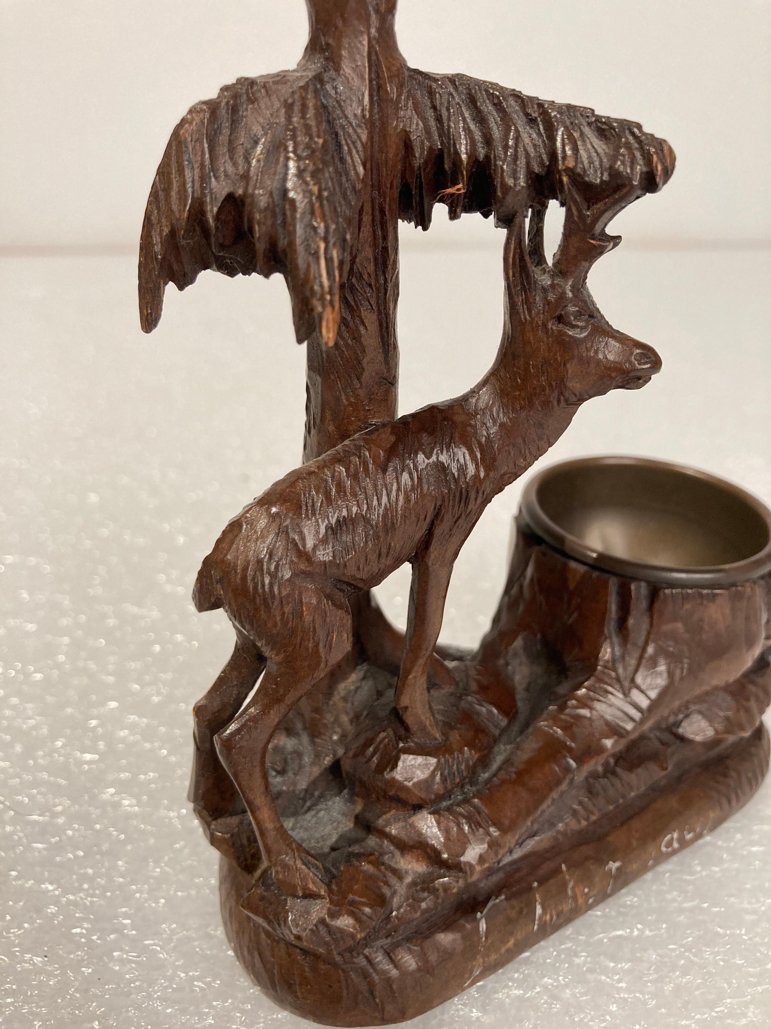 19th Century Swiss Black Forest Carving of a Stag and Tree Nut Dish For Sale 4