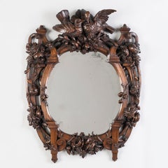 Miroir en noyer sculpté à la main, Suisse, 19e siècle, Black Forest