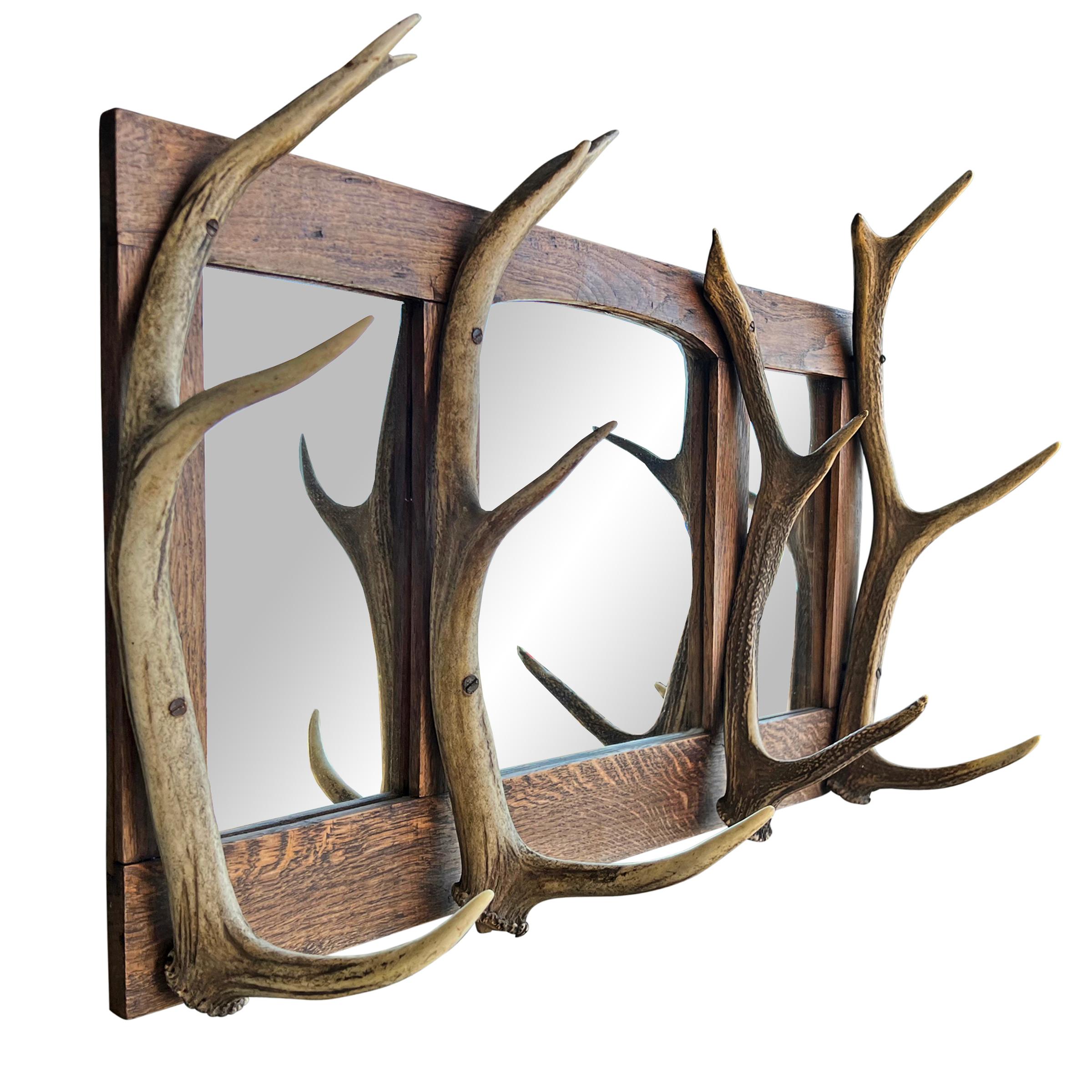 19th Century Swiss Black Forest Mirrored Hat and Coat Rack In Good Condition In Chicago, IL