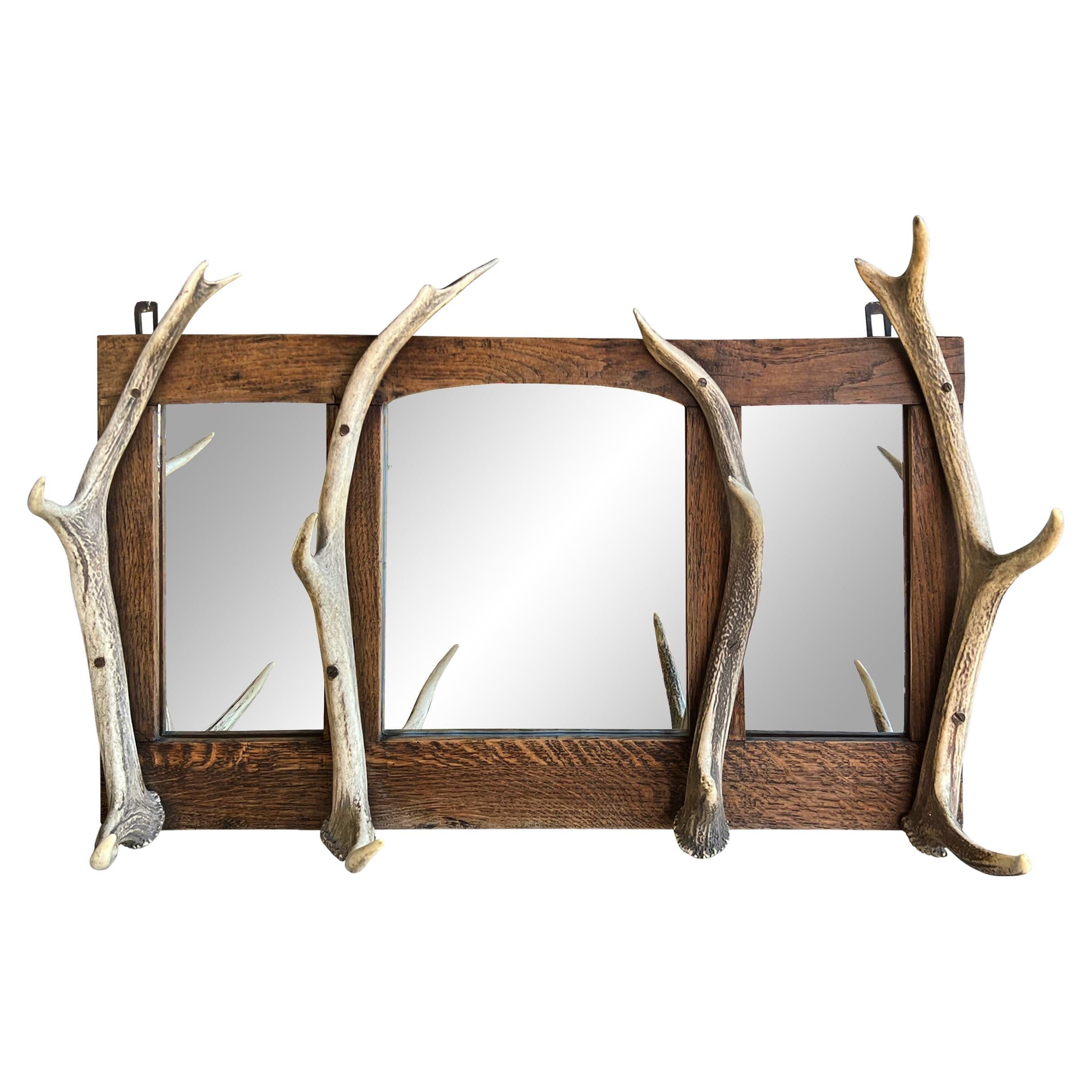 19th Century Swiss Black Forest Mirrored Hat and Coat Rack