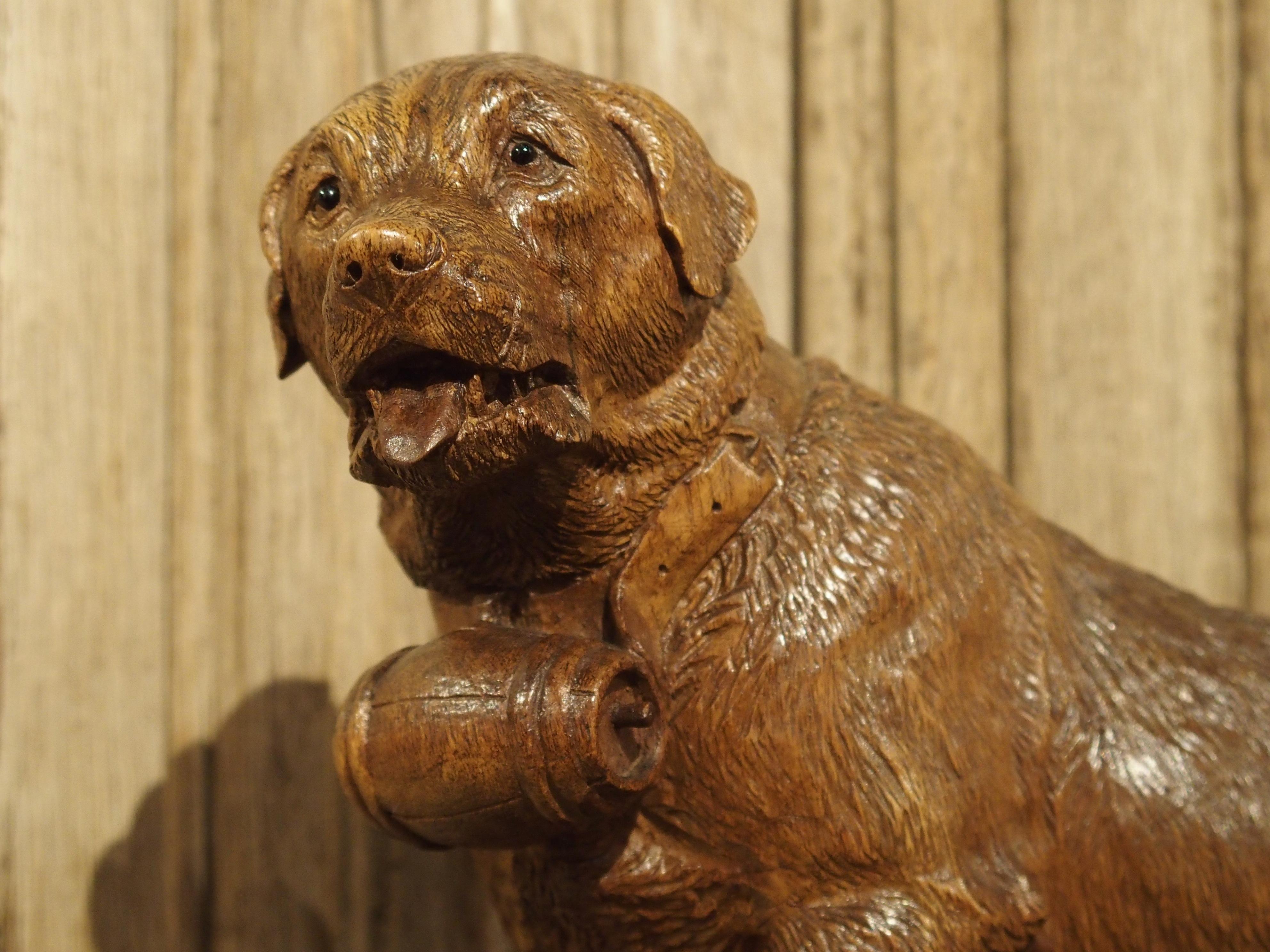 19th Century Swiss Black Forest St. Bernard Dog Sculpture 3