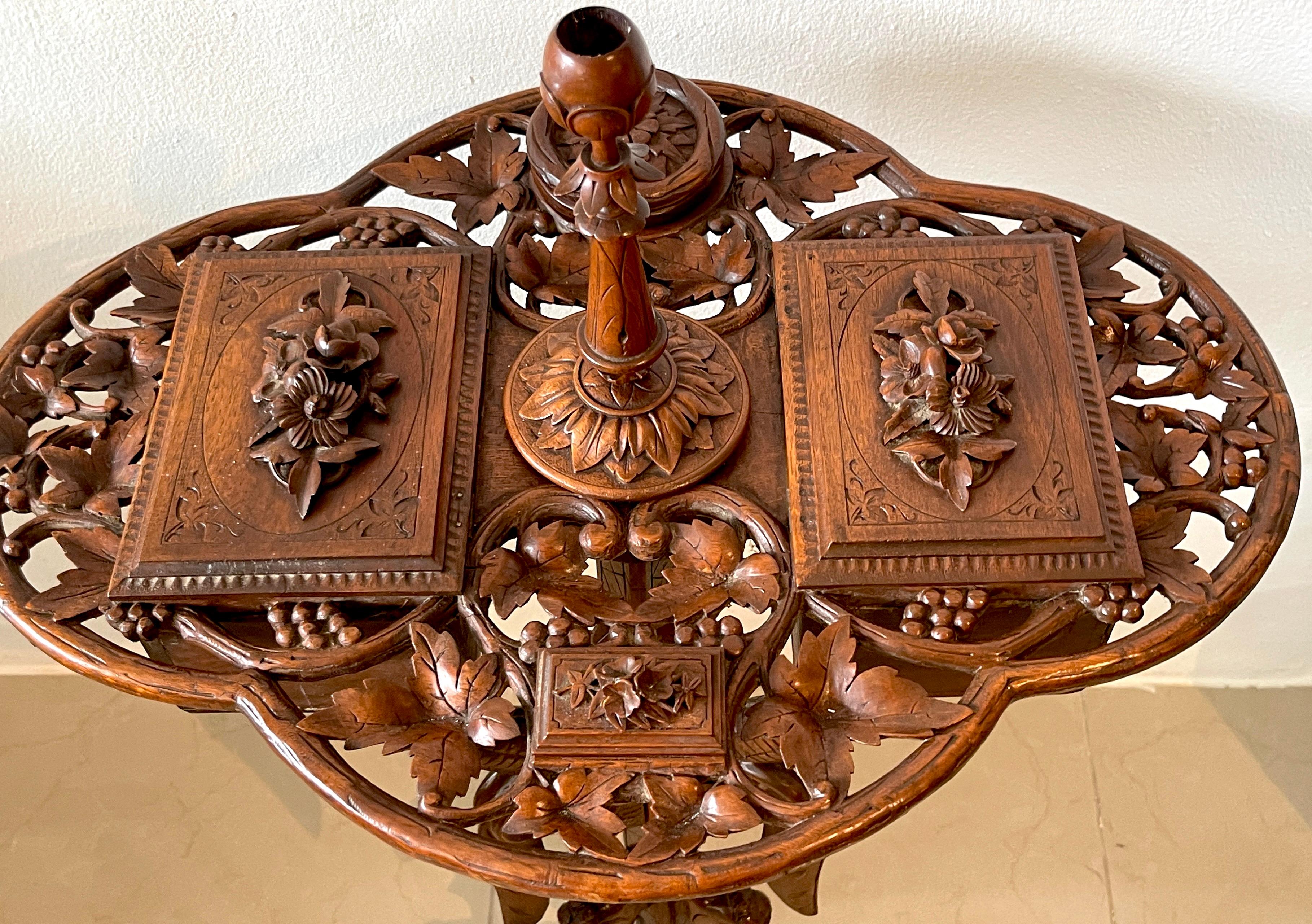 19th Century Swiss Black Forrest Carved Walnut Smoking Stand- Complete For Sale 4