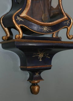 19th Century Swiss Black Lacquer Cartel Clock with Matching Bracket