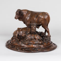 19th Century Swiss Carved 'Black Forest' Cattle Group