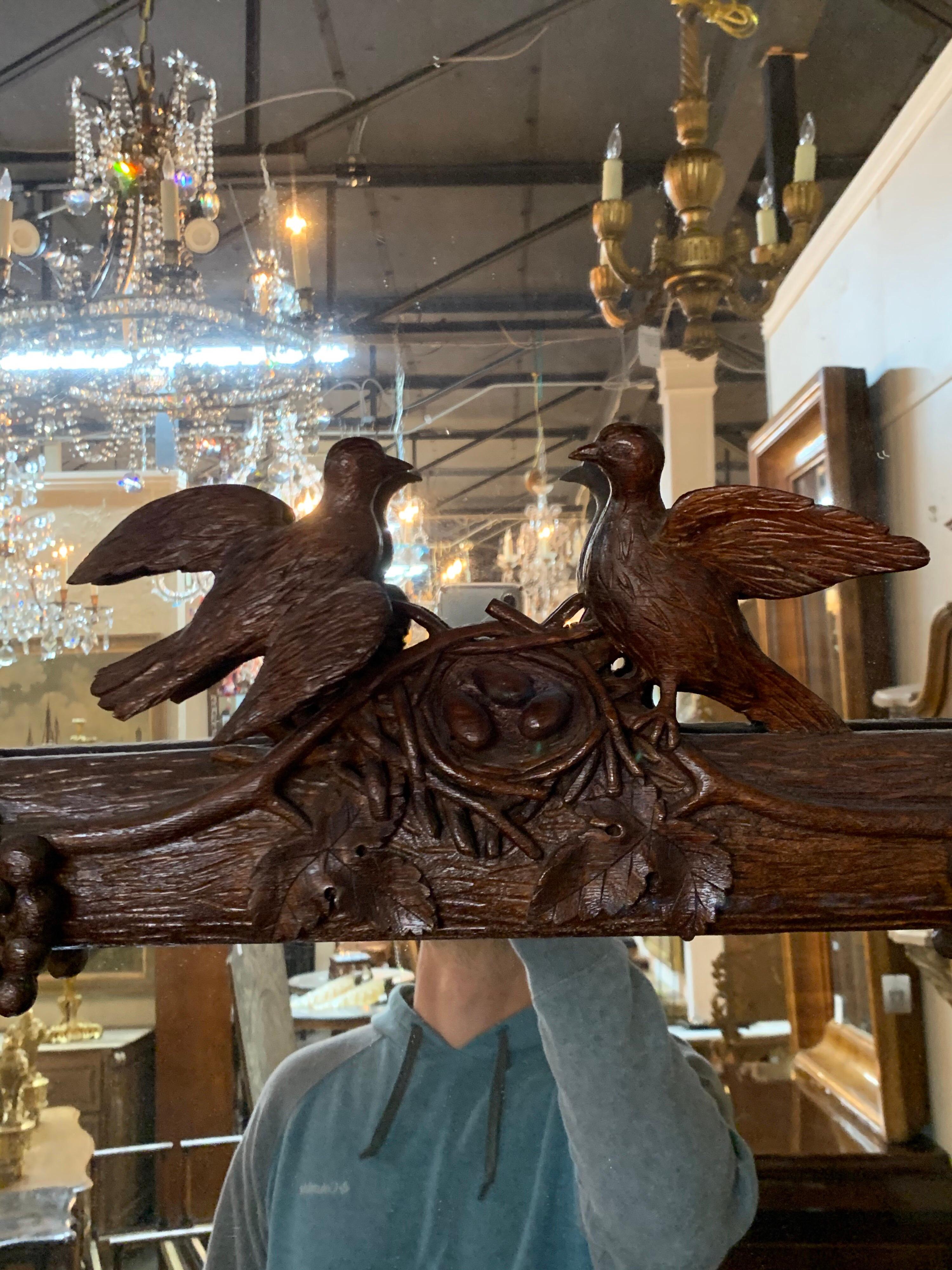 19th Century Swiss Carved Walnut Black Forest Mirror In Good Condition In Dallas, TX