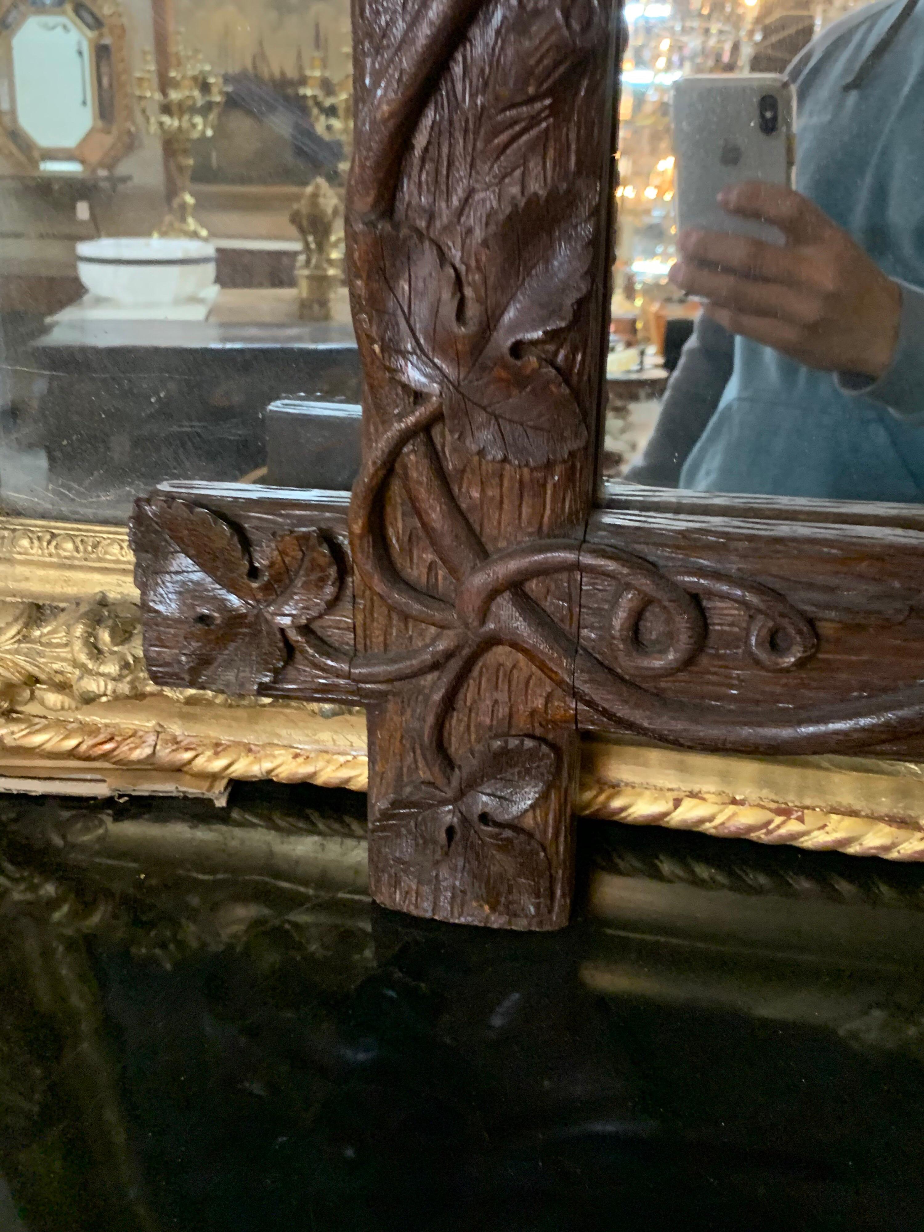 19th Century Swiss Carved Walnut Black Forest Mirror 2