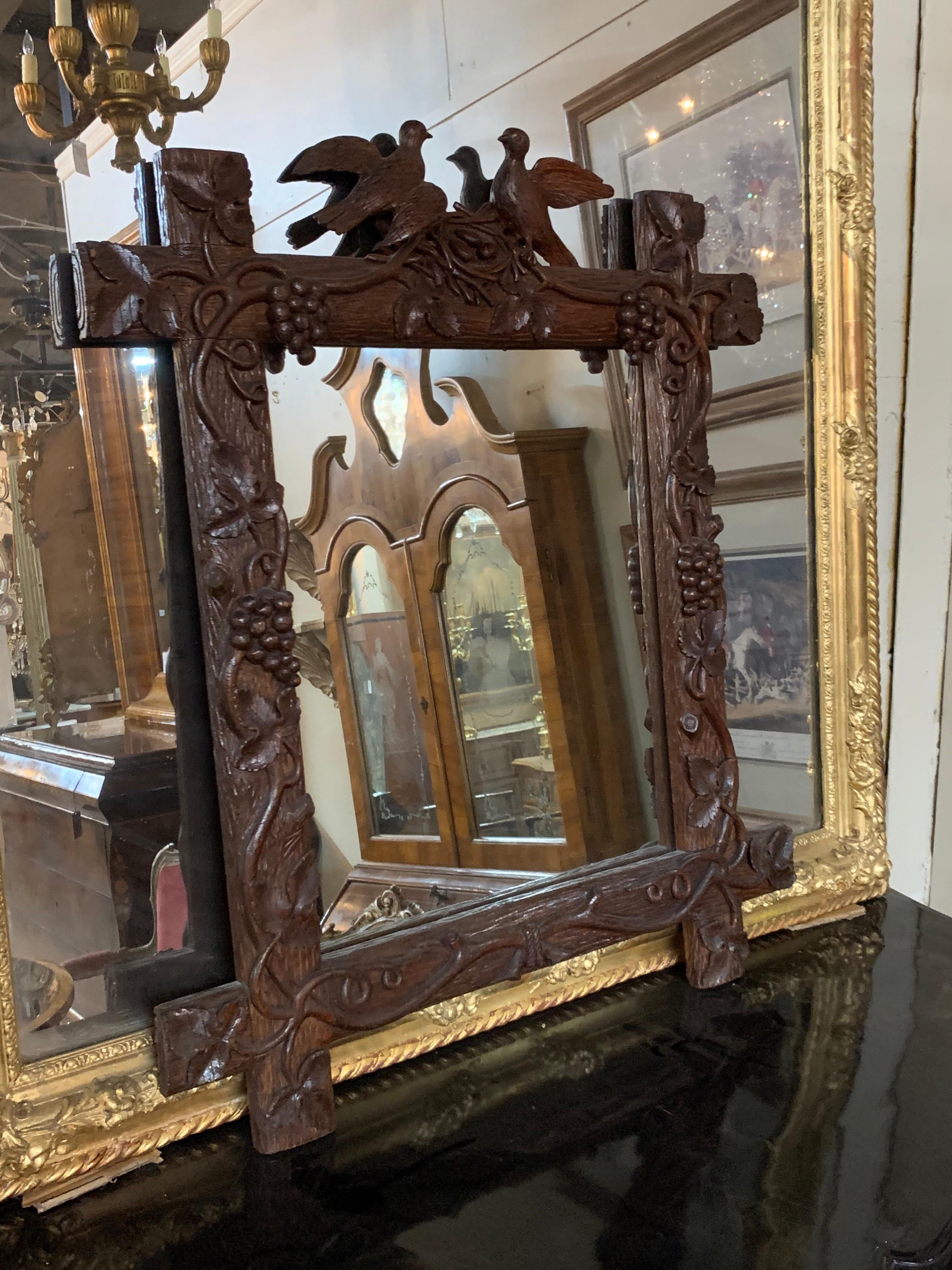 19th Century Swiss Carved Walnut Black Forest Mirror 3