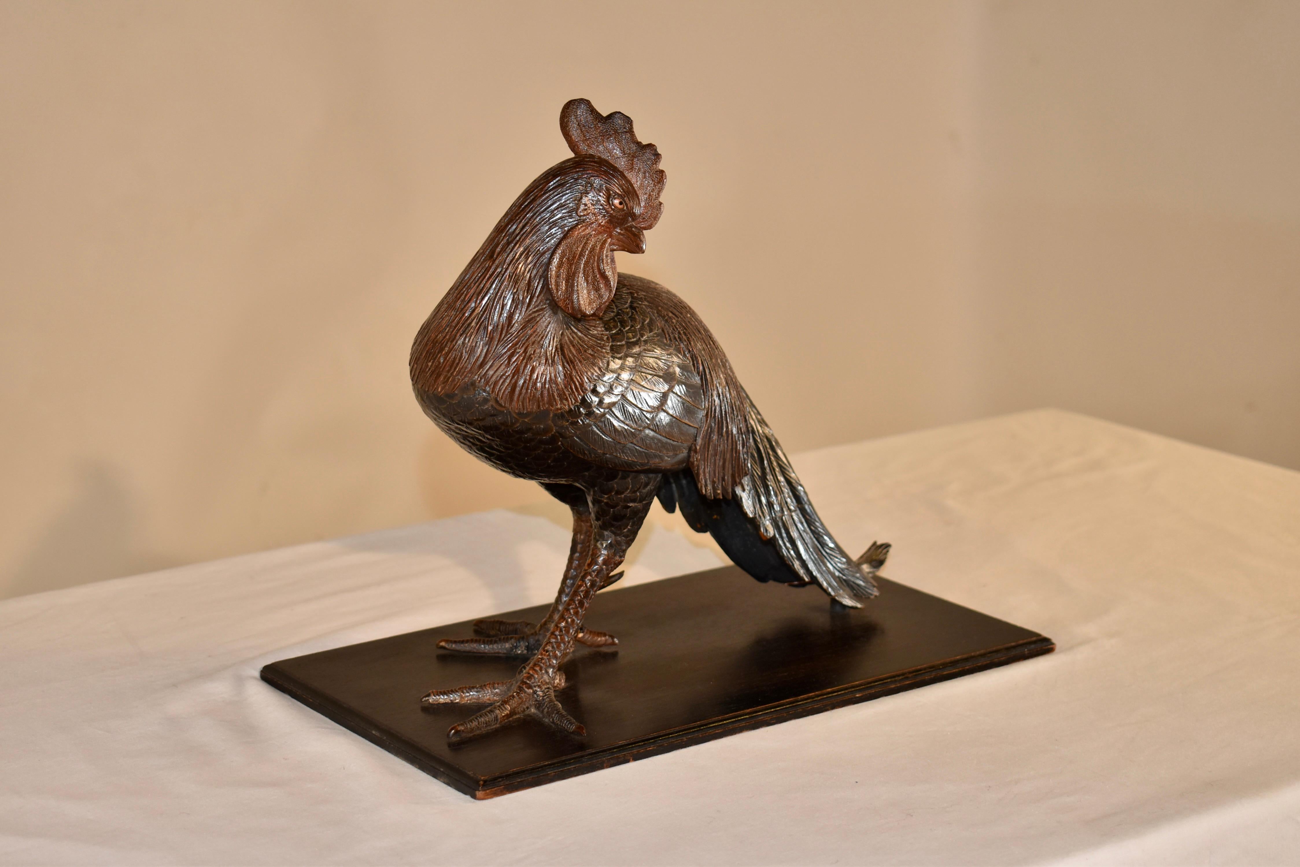 Hand-Carved 19th Century Swiss Carving of a Rooster For Sale