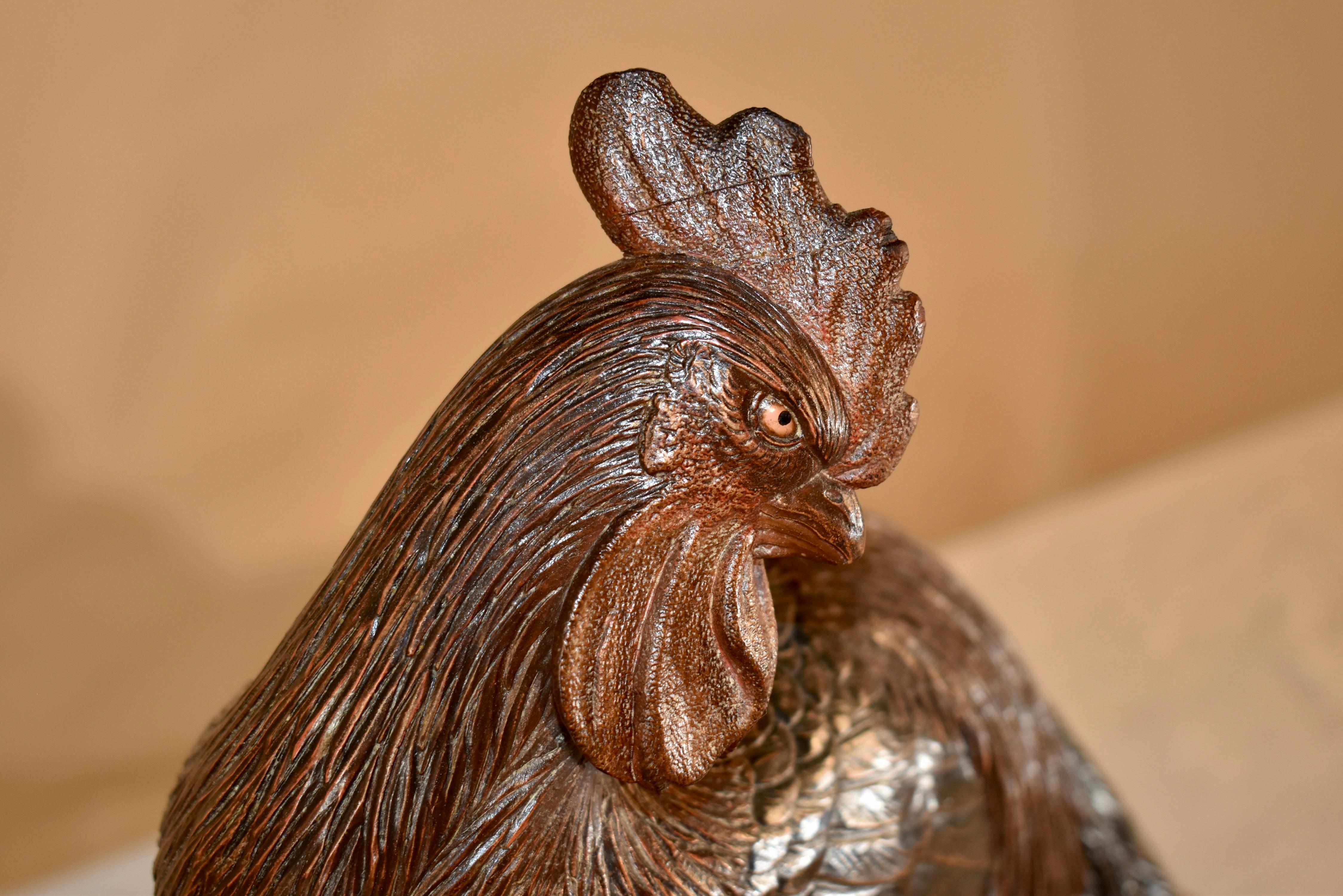 Fruitwood 19th Century Swiss Carving of a Rooster For Sale