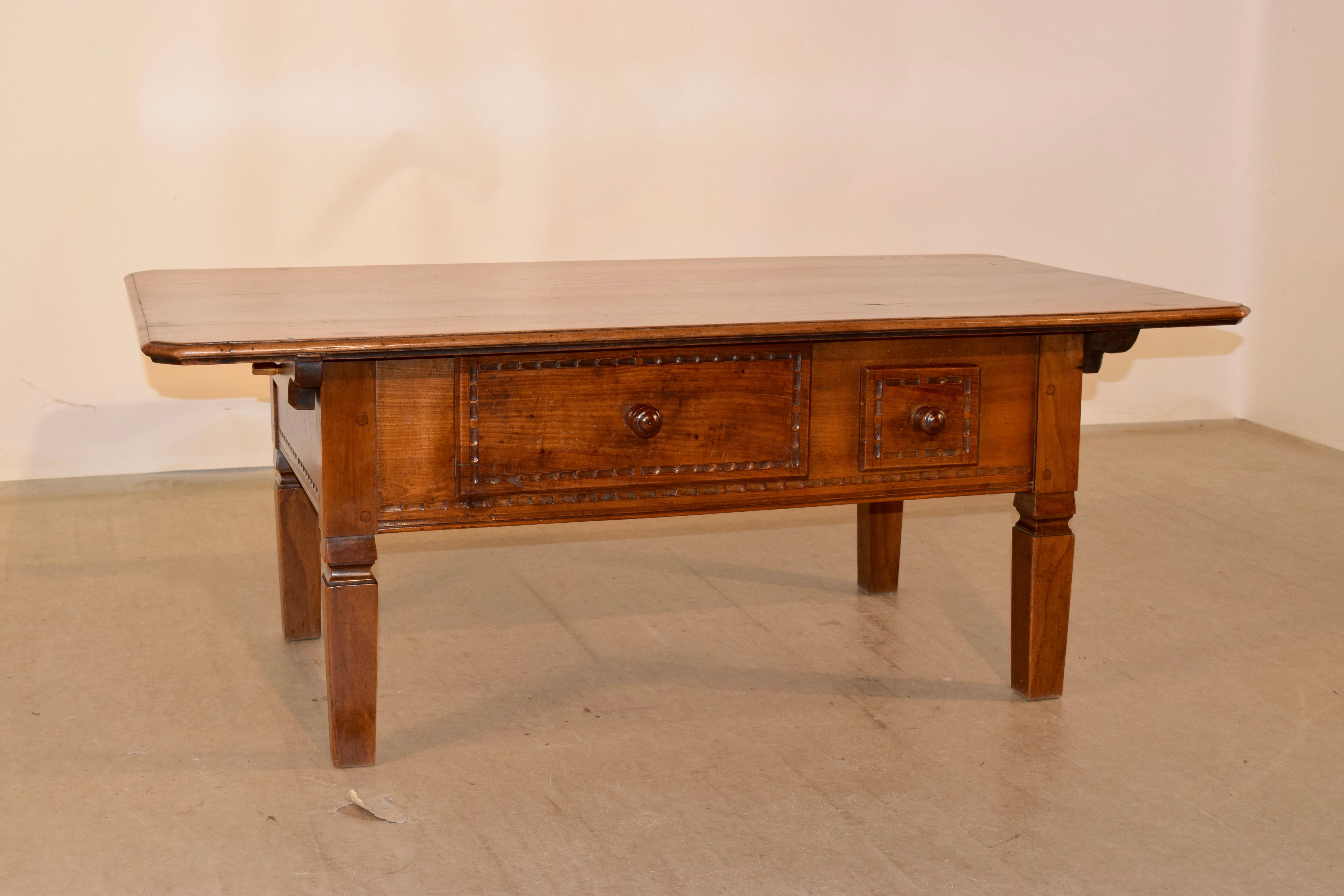 19th Century Swiss Coffee Table with Two Drawers In Good Condition For Sale In High Point, NC
