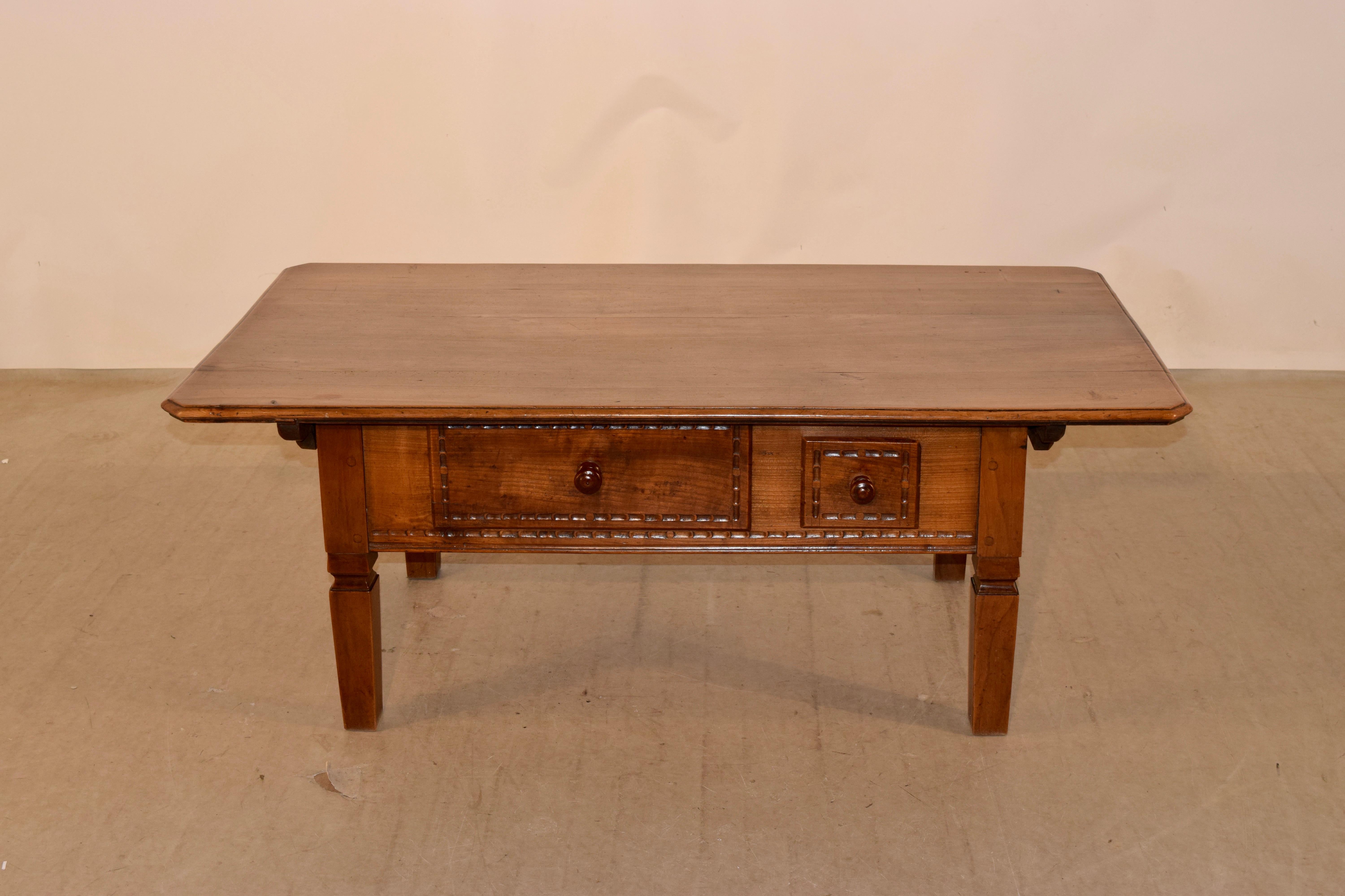 Fruitwood 19th Century Swiss Coffee Table with Two Drawers For Sale
