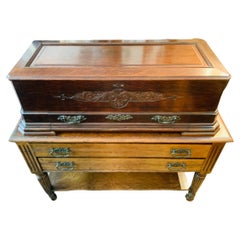 19th Century Swiss Cylinder Carved Music Box on a Table by Mermod Freres