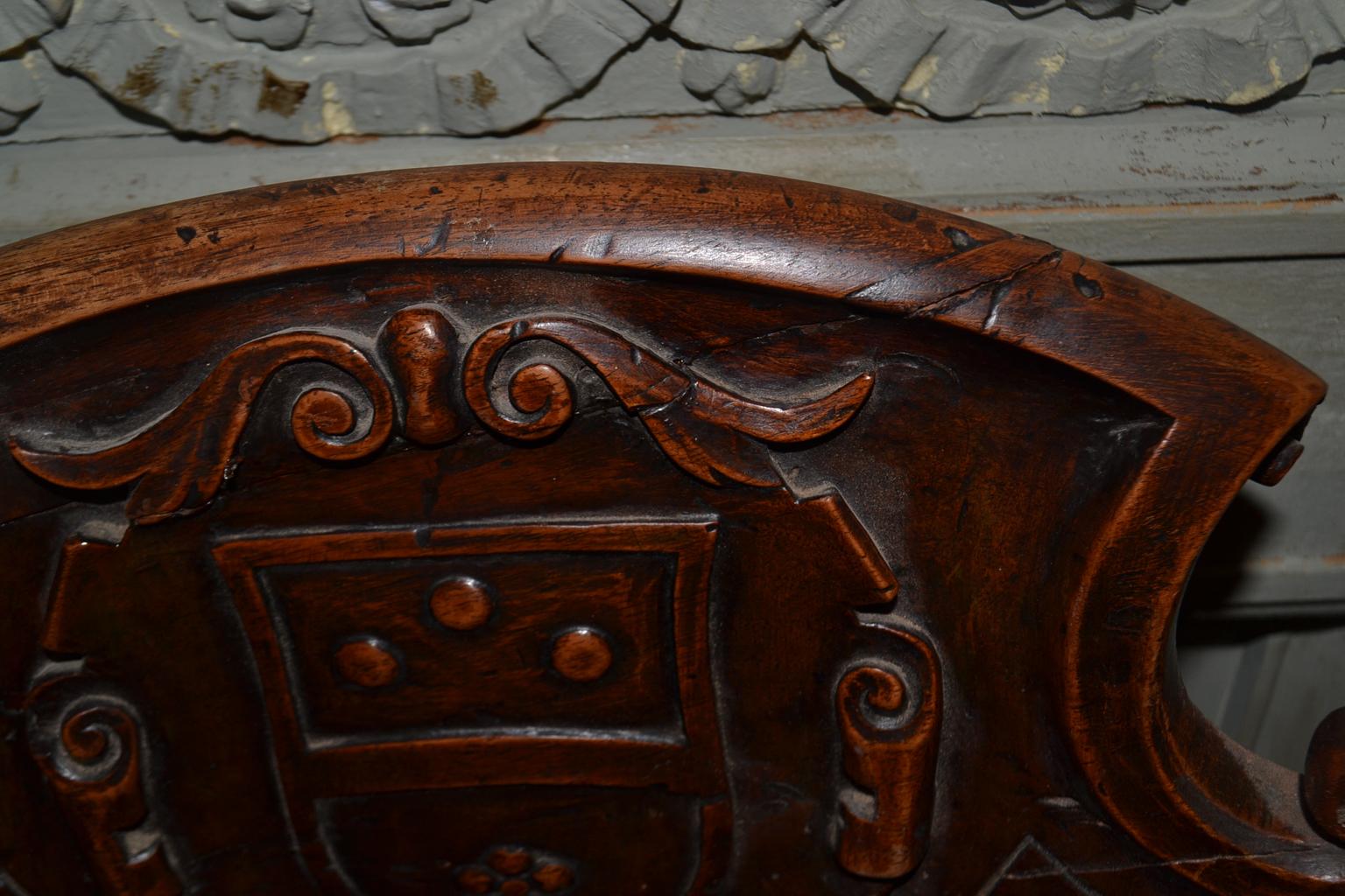 19th Century Swiss Hand Carved Wood Swivel Desk Chair For Sale 3