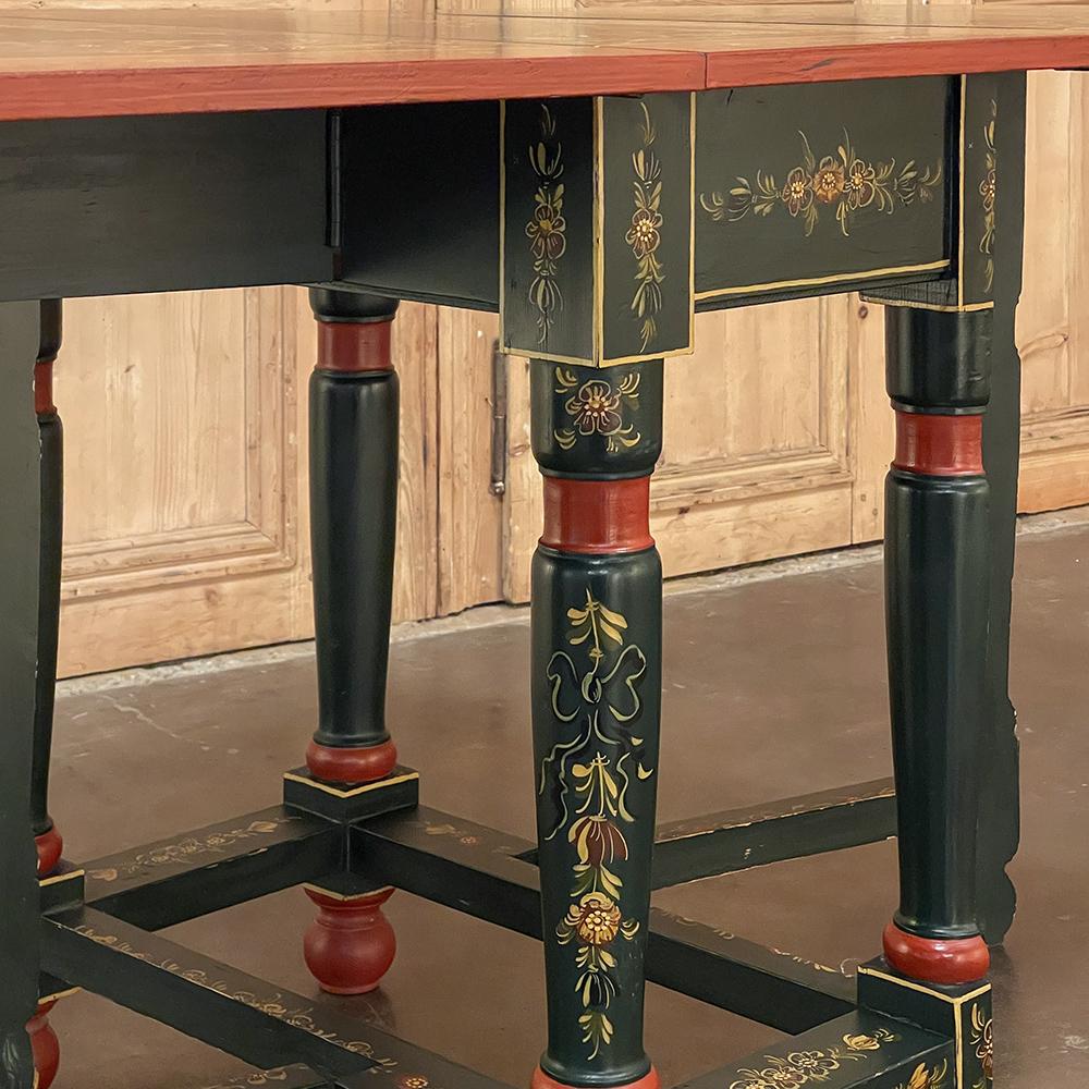 19th Century Swiss Hand-Painted Drop Leaf Table For Sale 7
