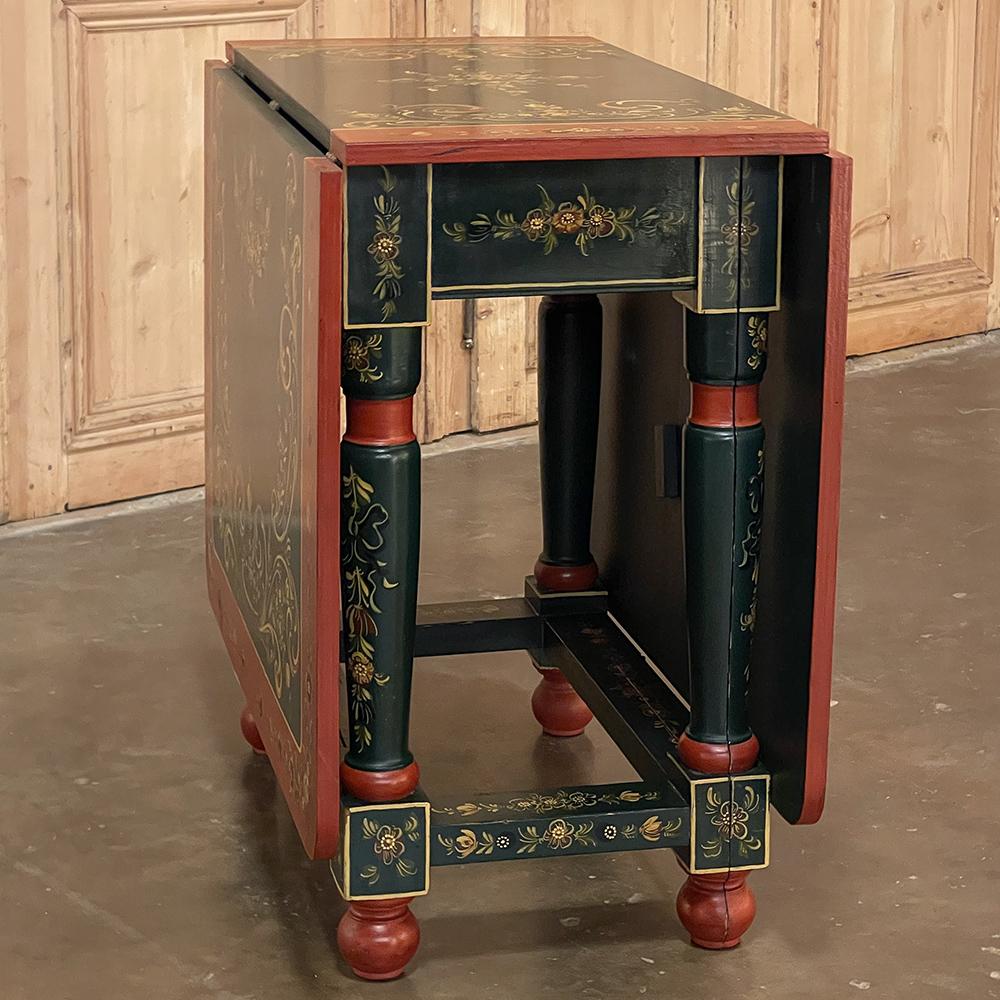 19th Century Swiss Hand-Painted Drop Leaf Table For Sale 11