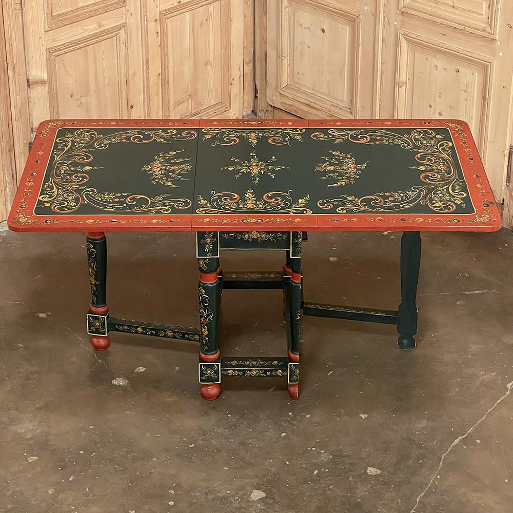 19th Century Swiss Hand-Painted Drop Leaf Table In Good Condition For Sale In Dallas, TX